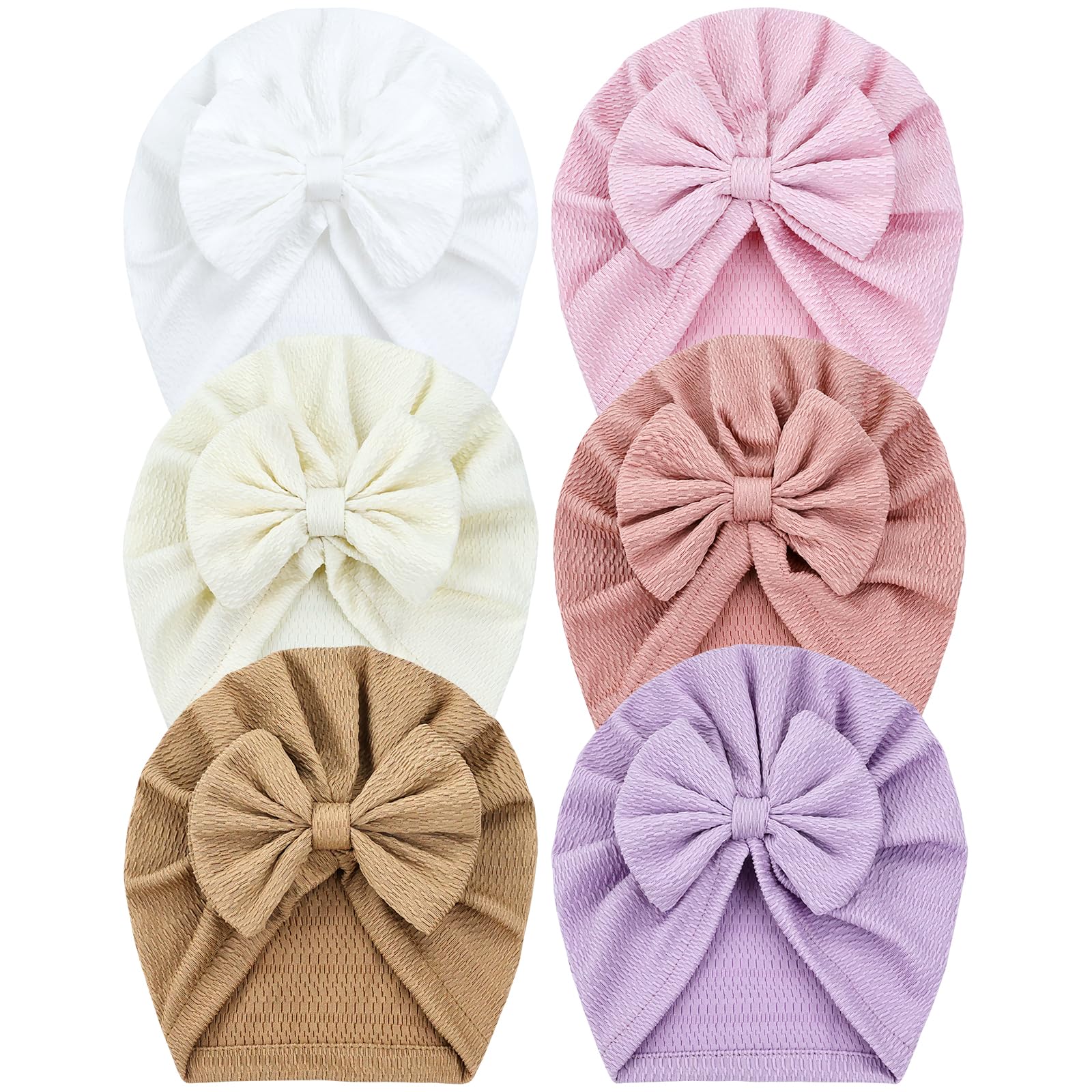 Cinaci 6 Pieces Cute Stretchy Soft Baby Turban Hats with Bow Donut Knot Nursery Hospital Caps Beanies Bonnets for Baby Girls Newborns Infants Toddlers
