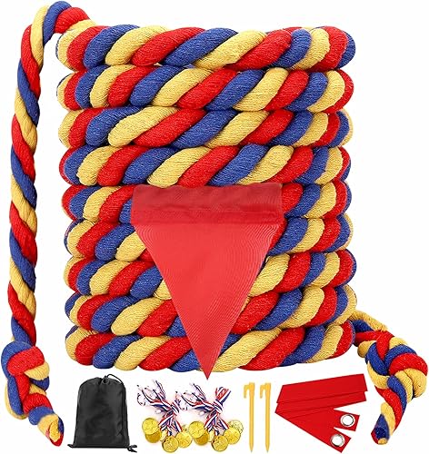 Cuerda de tirón para el día de campo para niños y adultos, juegos de fiesta de cumpleaños de reunión familiar, juegos de pícnic, juegos de carnaval