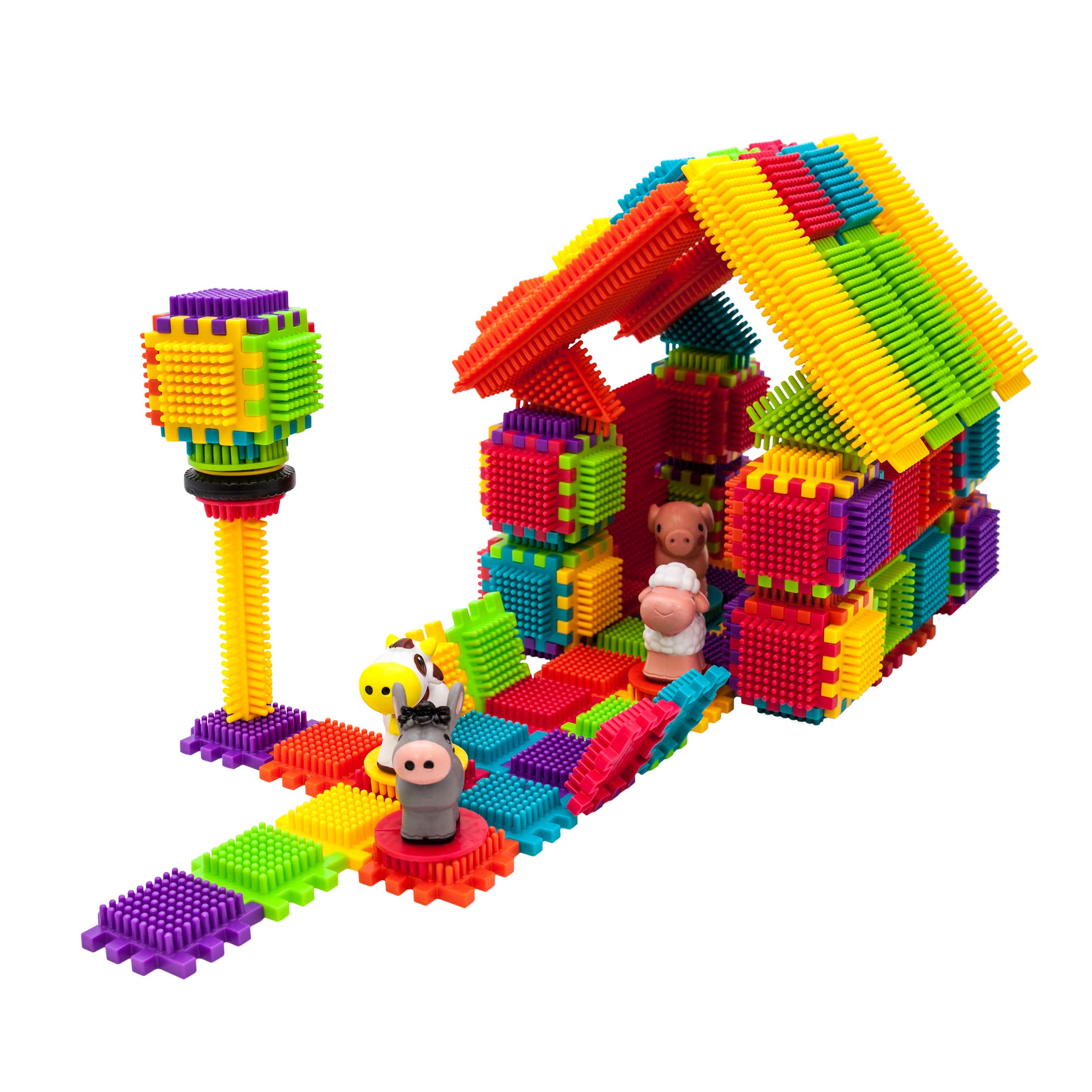 Wnaldc PTB151 151pcs Bristle Lock Block STEM Building Tiles Truck Theme Set Learning Playset STEM Toy Set Educational Kit Child Brain Development Preschool Kindergarten Toy w/Animal Figures