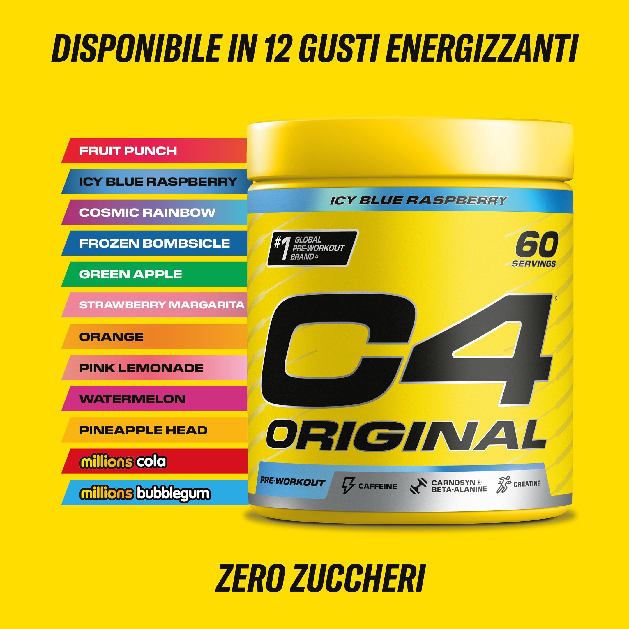 C4 Original Beta Alanine Sports Nutrition Bulk Pre Workout Powder per uomini e donne | I migliori integratori per bevande energetiche pre-allenamento | Creatina monoidrato | Orange Burst | 60 porzioni