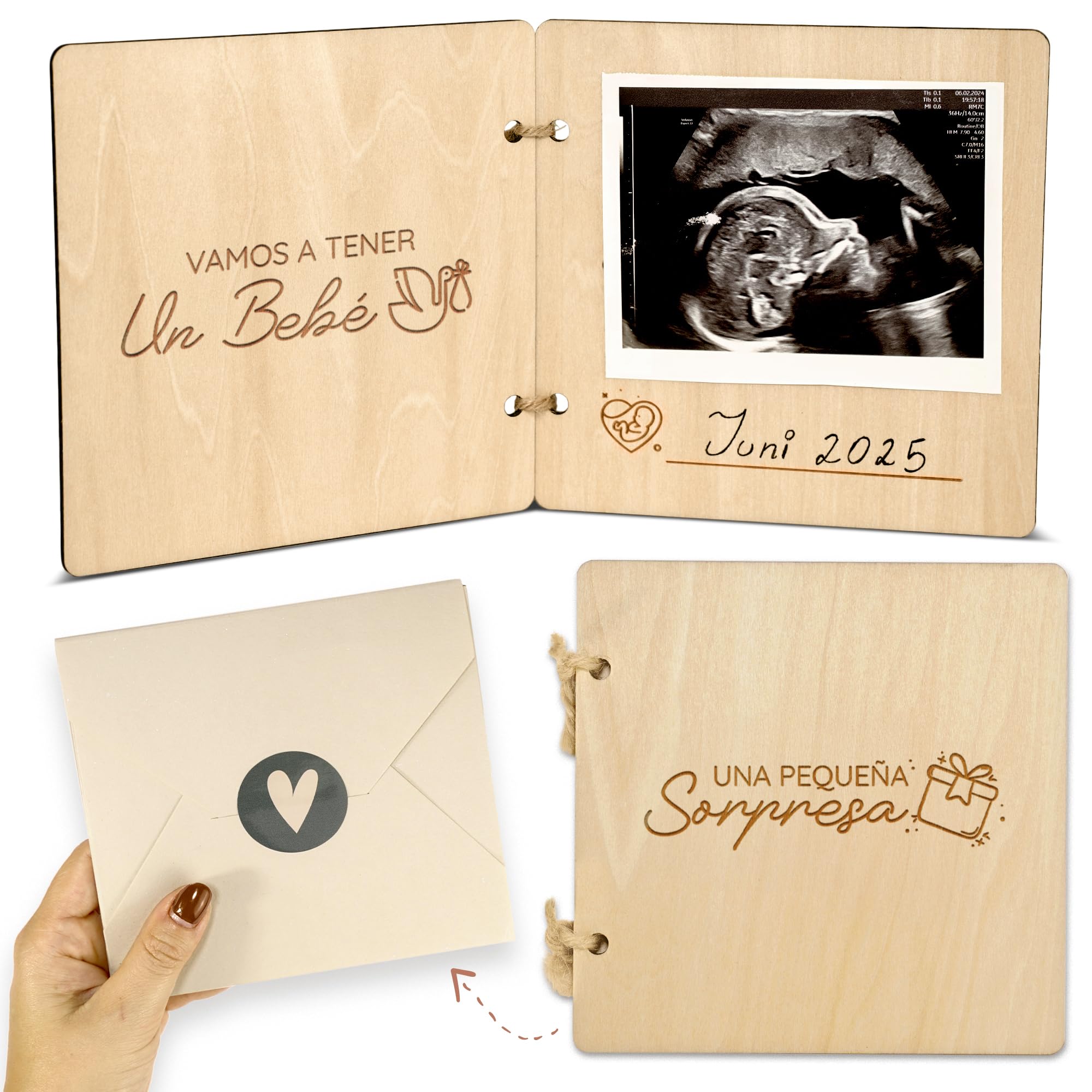 Announce pregnancy grandparents and family with wooden booklet, You will be grandparents, Let's have a baby