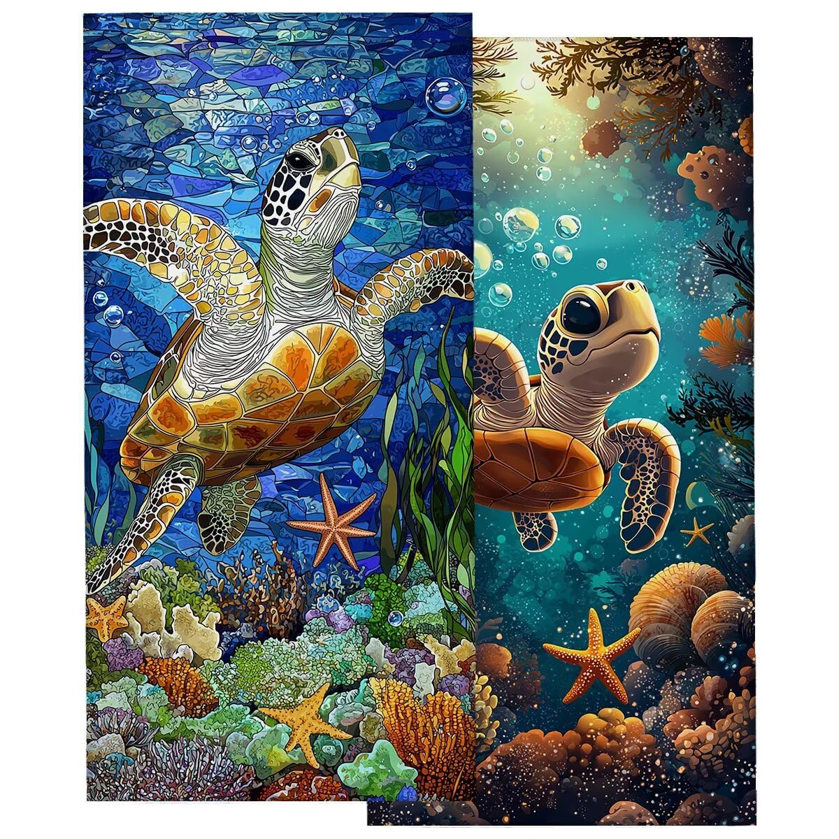 Telo Mare Microfibra, Telo Mare Grande 100x200cm 2 Pezzi, Asciugamano Palestra Donna Asciugatura Rapida, Antisabbia Asciugamano Microfibra, Leggero Asciugamani Palestra per Regalo (Tartaruga) -4444