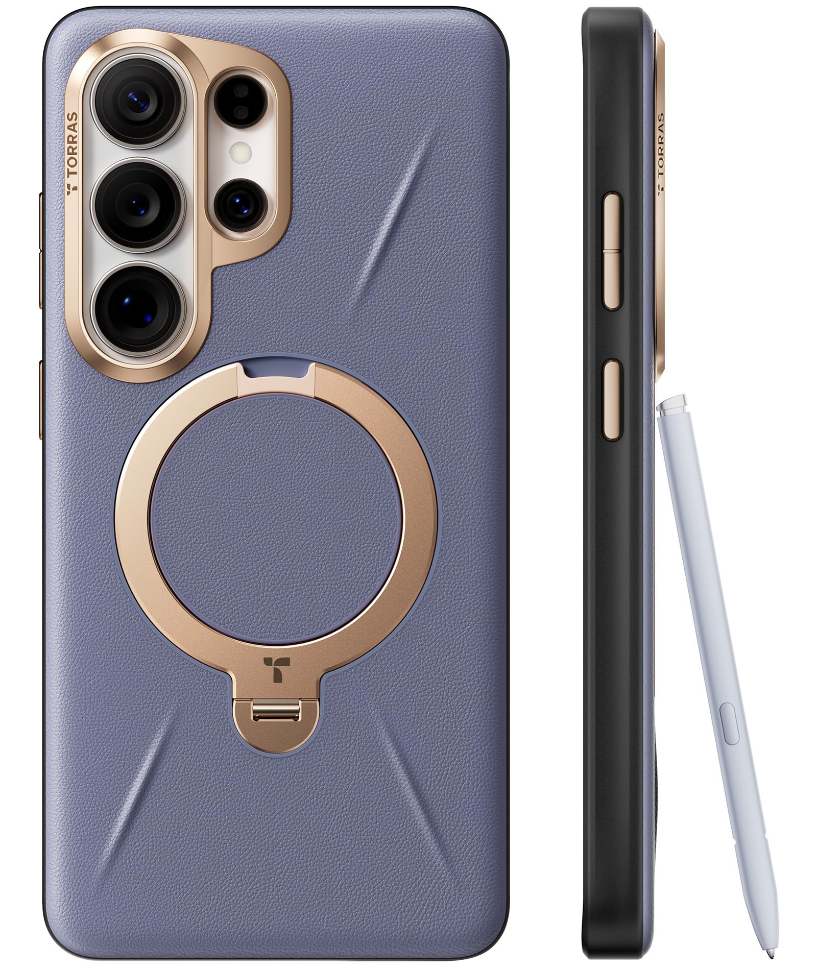 TORRAS Samsung Galaxy S26 Ultra 用 ケース【新感覚レザー・スキンタッチ】Ostand Q3 レザートーン MagSafe対応 リング スタンド 360°定点回転 縦横両対応 マグネット搭載 革 カメラコントロールボタン 米軍規格 耐衝撃 指紋防止 パープル