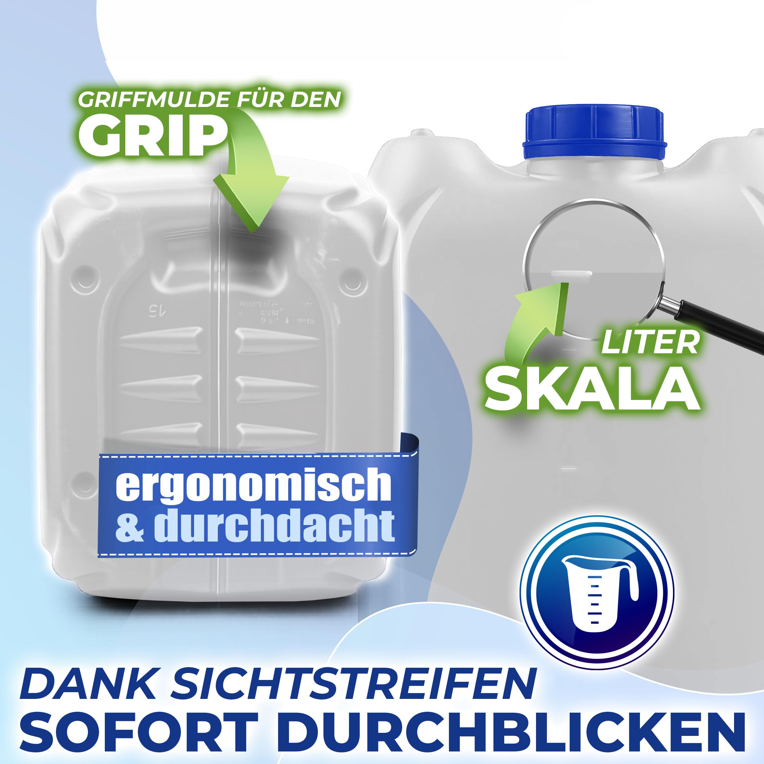 Kosmetex 25L Kanister, BPA frei & lebensmittelecht, Made in Germany | Wasserkanister 25 Liter für Camping, Garten, Gewerbe & Haushalt, Robust, Geschmacksneutral für Wasser & Getränke
