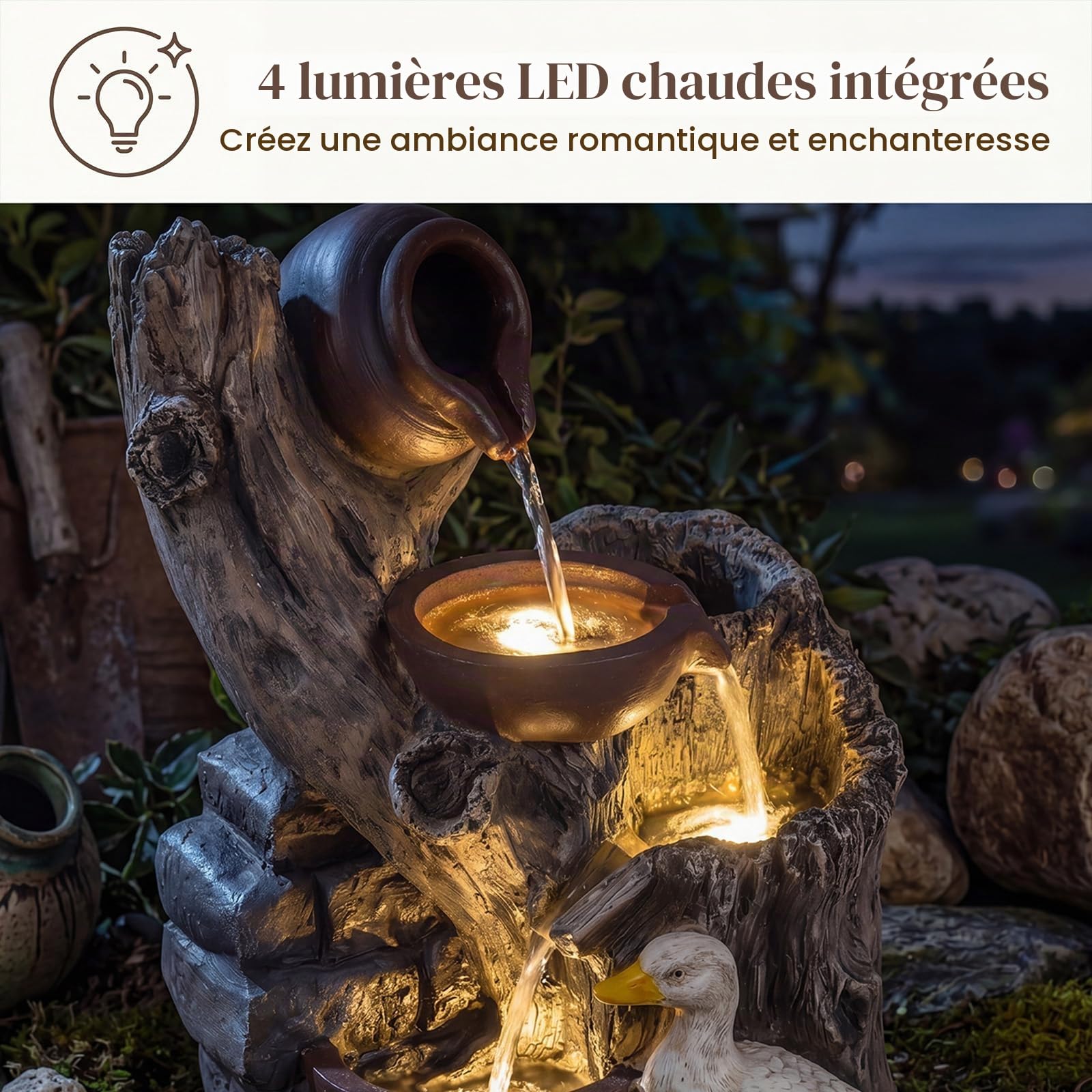 HOMASIS Fontaine de Jardin à 5 Niveaux avec Éclairage LED