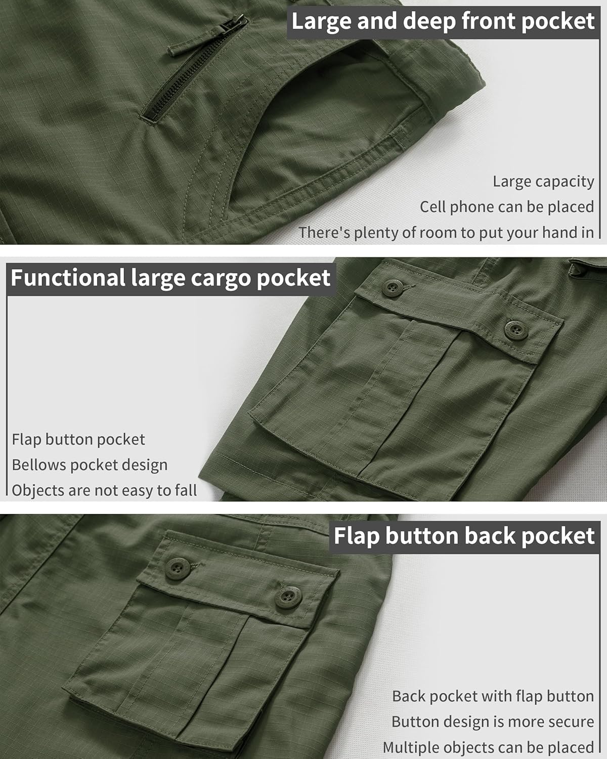 Men's Work Shorts, Cargo Werkshorts, Workwear Hiking Shorts with Utility Multi-Pocket - Image 5