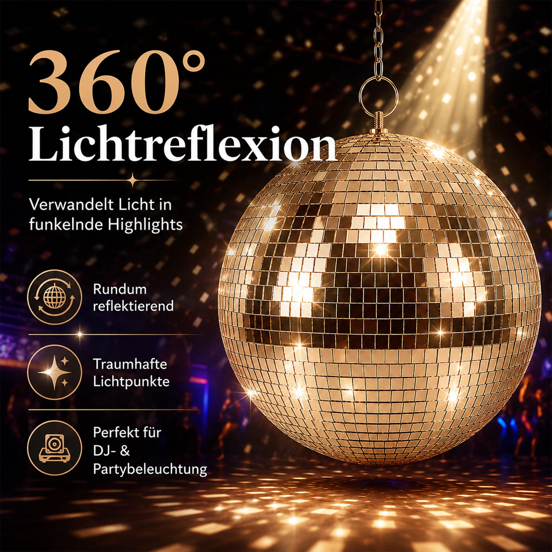 Boule disco de 25 cm - Boules disco à suspendre - Boule de miroir de 25 cm avec mini miroir autocollant et crochet autocollant - Boules de miroir - Boule disco - Boule de miroir - Boule disco idéale