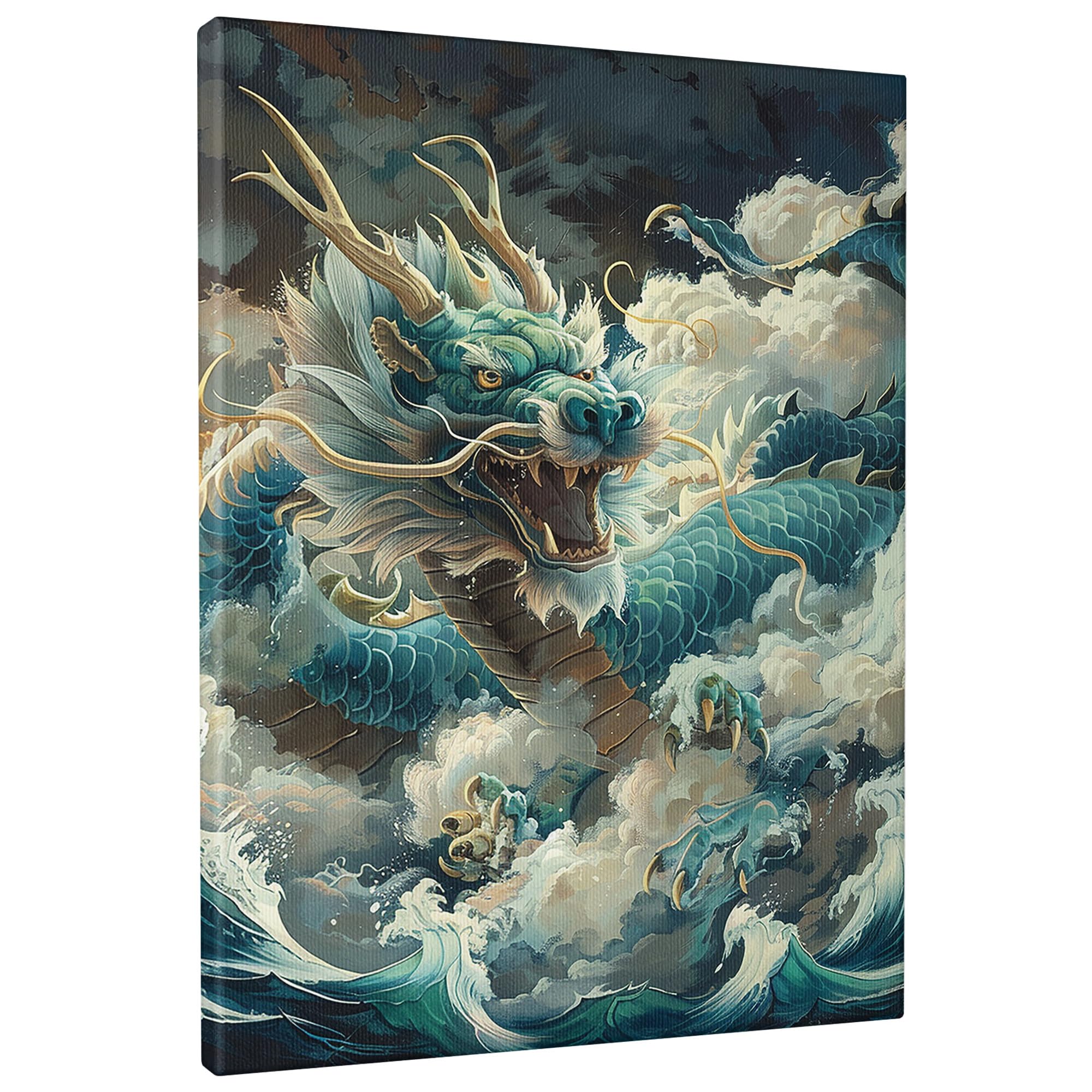 Spring Blue Dragon Canvas Wall Art, Sea Mythical Creature Poster Prints,Chinese Fantasy Wall Art Home Decor For Living Room, Bedroom, Office, Ready to Hang 16x20 Inch