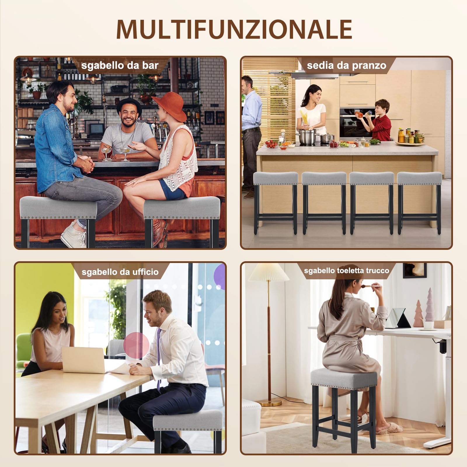 Set di 2 Sgabelli da Bar, Sgabelli da Bar ad Altezza Bancone Sgabello da Sella Alto da 65.5cm, Sedia Trucco Cucina in Lino, Poggiapiedi per Sala da Pranzo, Cucina ad Isola, Caffetteria, Grigio
