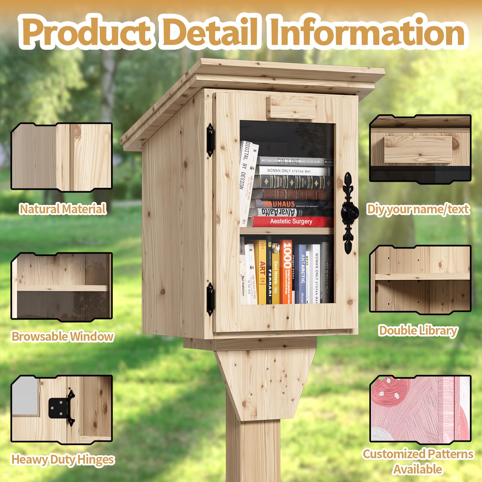 MSFE Bibliothèque Rangement Bois, Little Free Étagère à Livres en Forme de Maison, Double Petite Boîte à Bibliothèque étanche d'extérieur avec étagère, Kit de Bricolage pour Partager des Livres