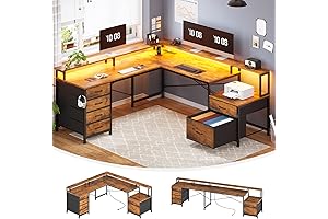 SEDETA L Shaped Desk with Drawers and Shelves