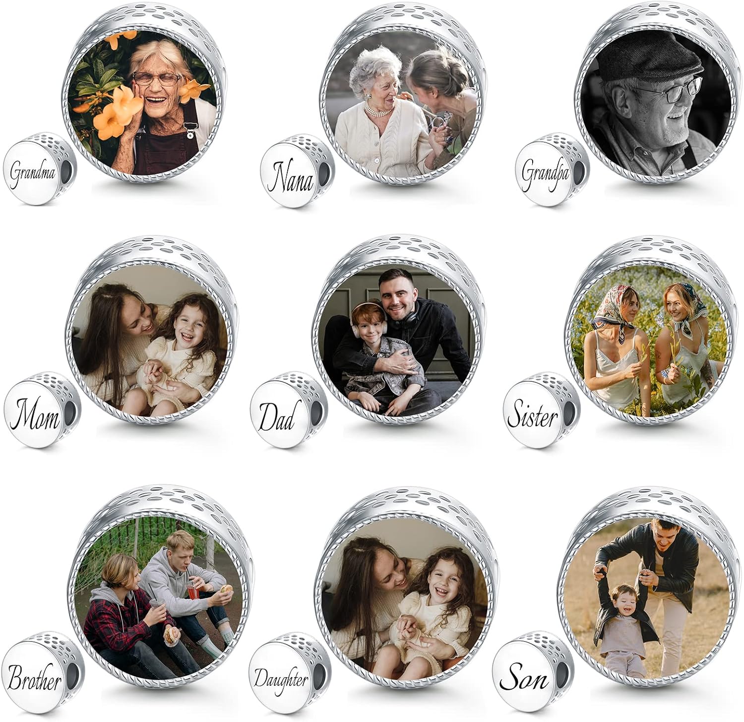 PEIMKO Personalized Photo Charm Fit Snake Bracelet Sterling Silver Customized Picture Round Shape Bead