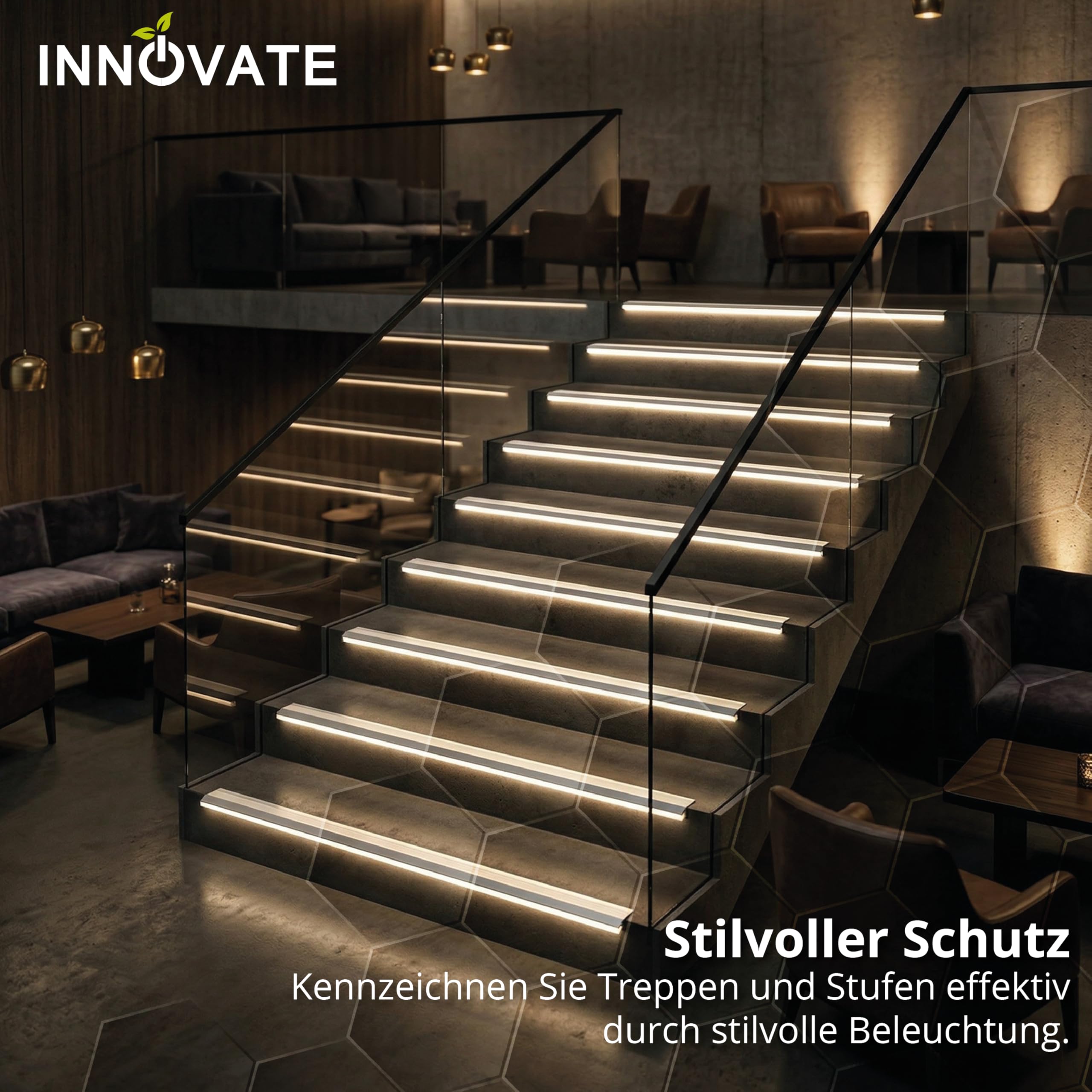 INNOVATE LED Treppenkantenprofil Aluminium 2m Silber LED Diffusor Milchig