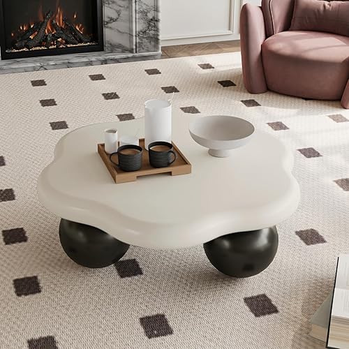 Miniatura 17 de Mesa de centro de nube de 47 pulgadas para sala de estar, mesa de centro irregular moderna, mesas de centro bajas abstractas, piedra sintética,