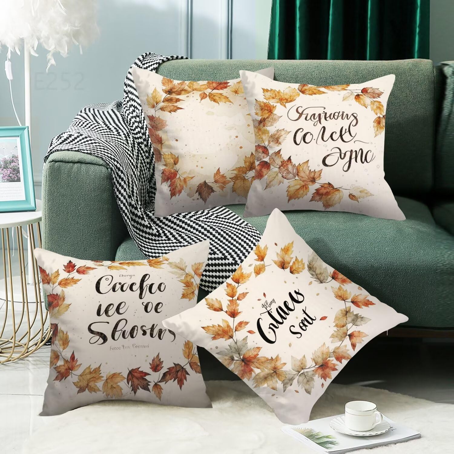 foglia acero Federe Cuscini Divano 45x45cm,4 Pack Autunno Estate Esterno Cuscini per Divano,Doppio Lato Quadrato Morbido Cuscini Divano,per Divano Soggiorno Sedia Autunno Dekoration Cuscino LY-252