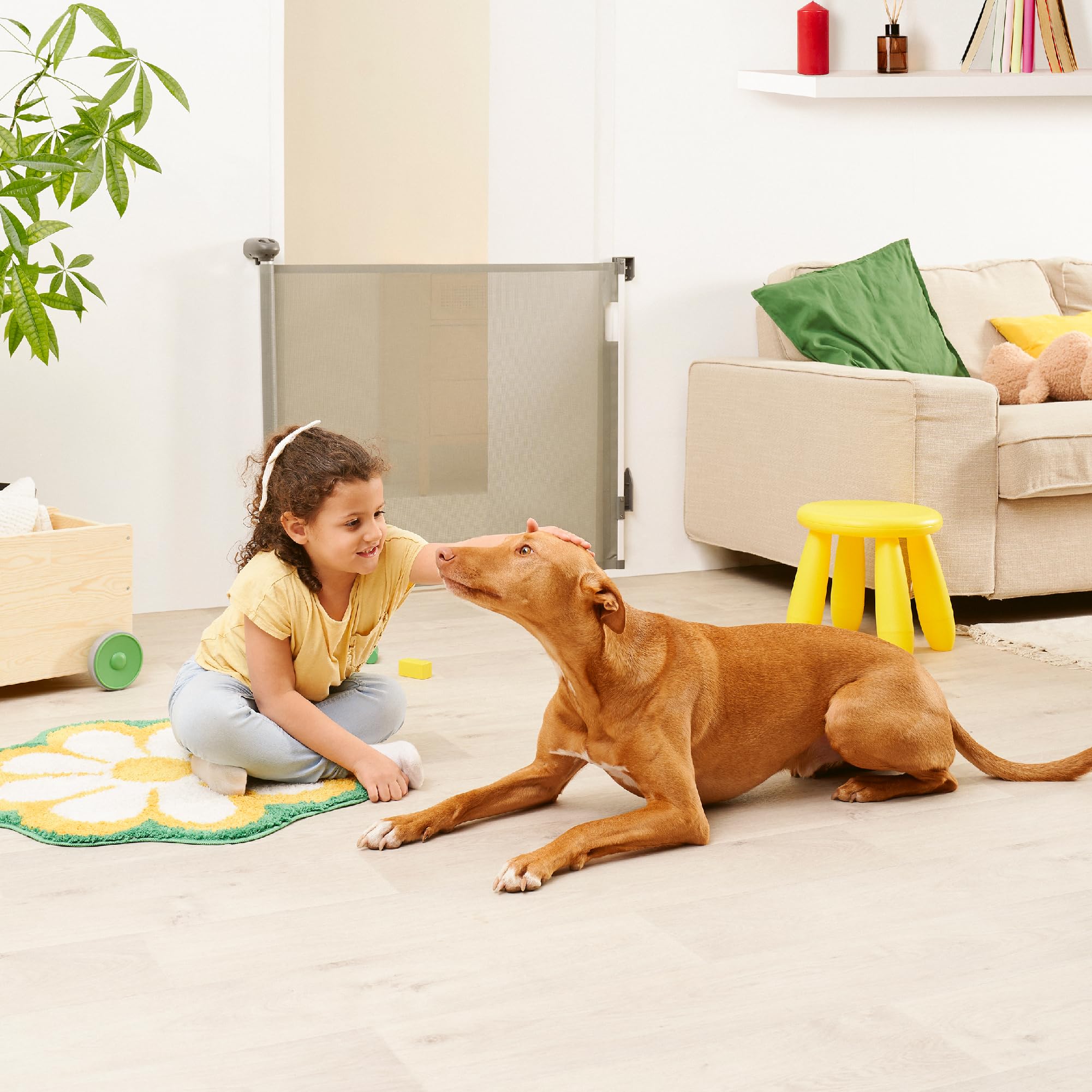 Badabulle Barrière de Sécurité Enfant Safe&Roll- Barrière Fixation Vis, Barrière Retractable Extensible (jusqu'à 140cm) - Discrète - Simple à Installer - Ouverture Facile & Sécurisée