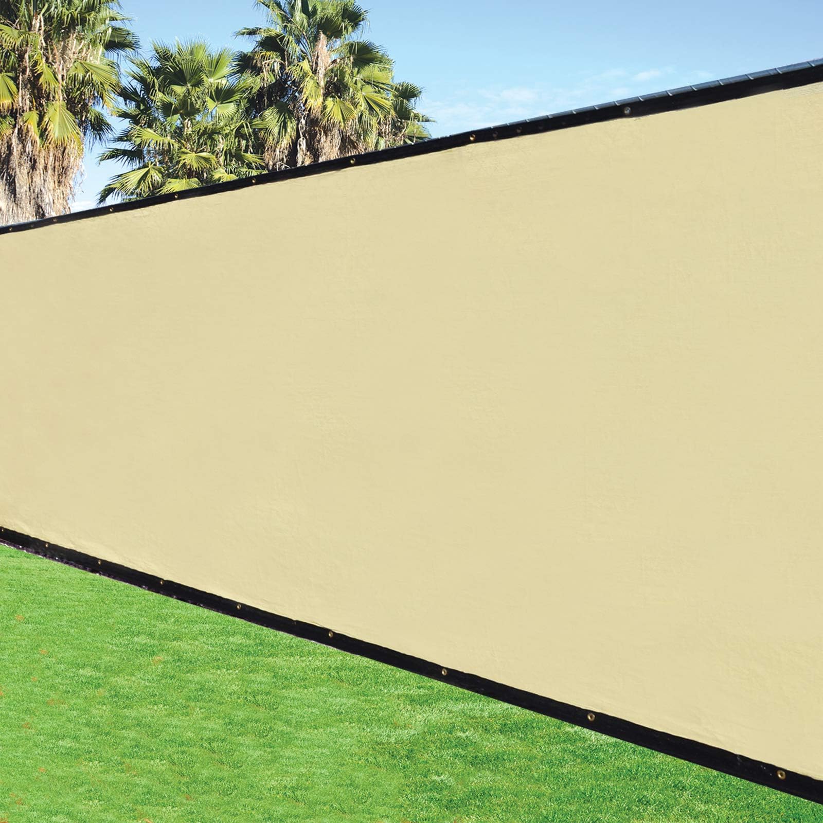 5'x50' 5ft Tall 3rd Gen Tan Fence Privacy Screen Windscreen Shade Cover Mesh Fabric (Aluminum Grommets) Home, Court, or Construction