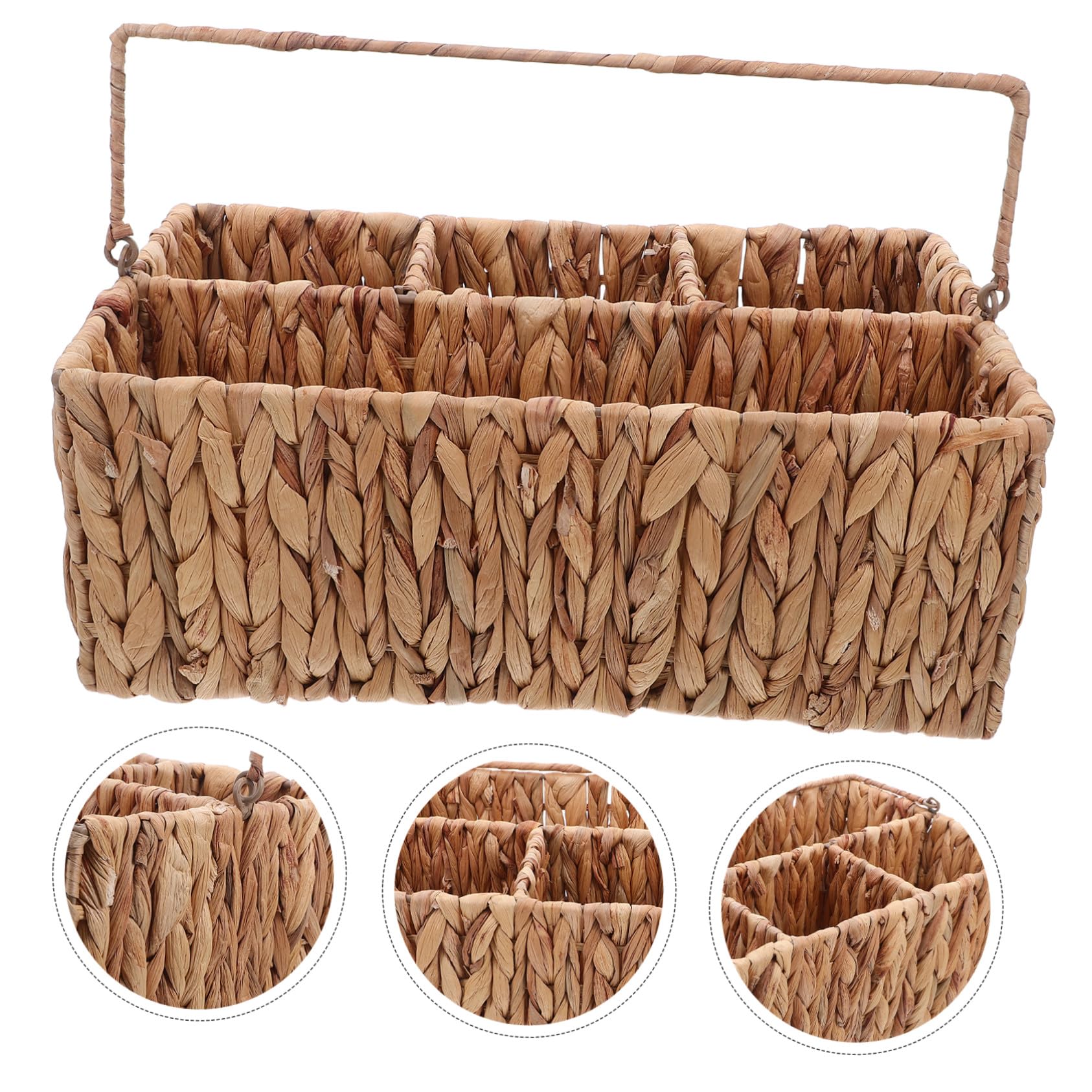 STOBAZA Cesta De Almacenamiento De Mano Tejida De Paja Cestos Almacenaje Canasta Soporte De Cubiertos Cesta De Almacenamiento Tejido a Mano Light Brown
