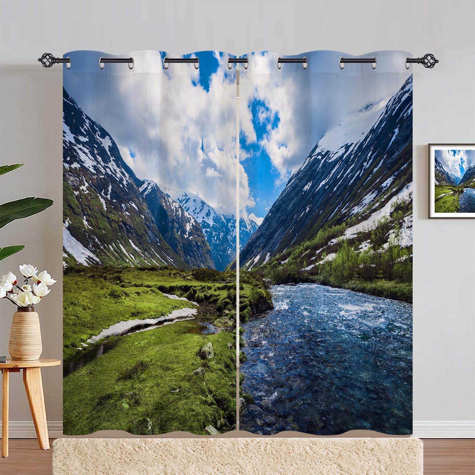 ANHOPE Snow Mountain Valley Blackout Eyelet Curtains 2 Panels W 46" x L 84"