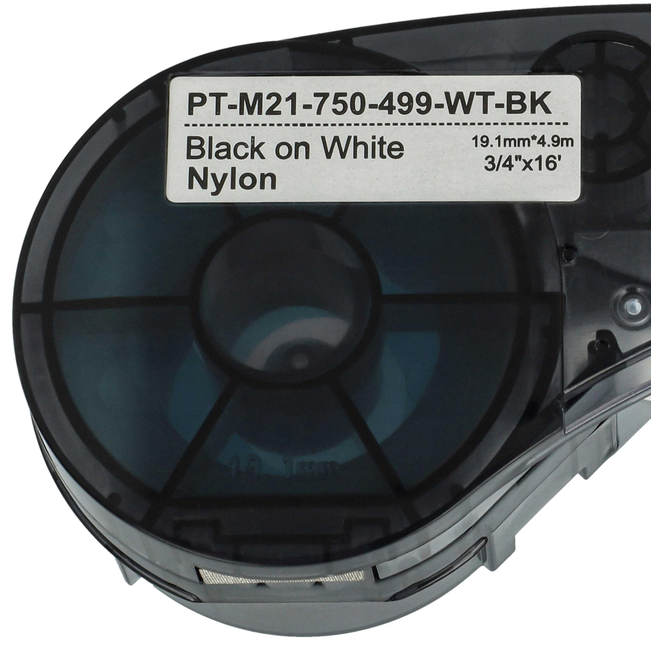 vhbw 5x Schriftband-Kassette Ersatz für Brady BM21-750-499 für Etiketten-Drucker 6,4m x 19,05mm Schwarz auf Weiß, Nylon