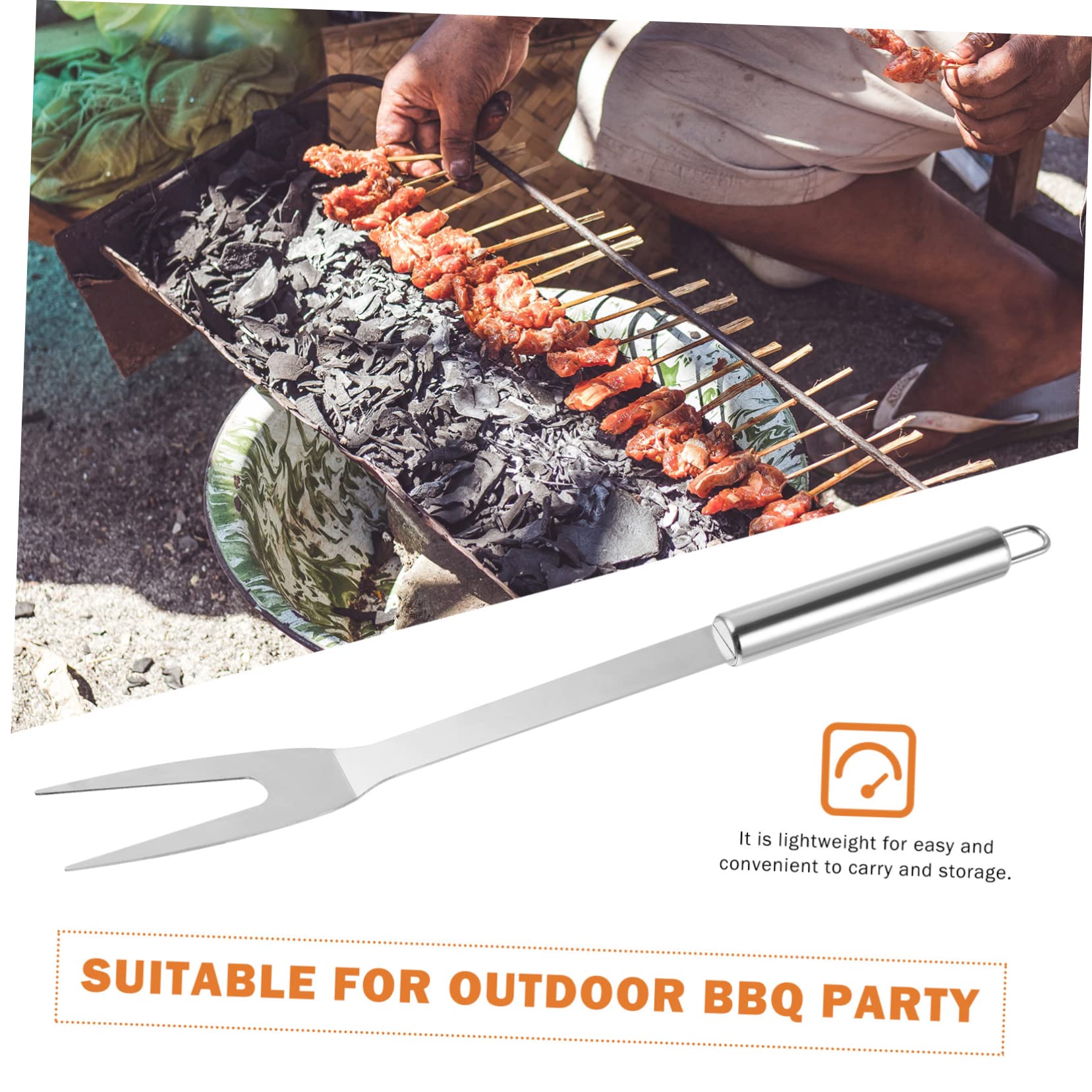 PRETYZOOM Camping Picnic Home Bbq Forks Stainless Steel Meat Fork 2-prong Carving