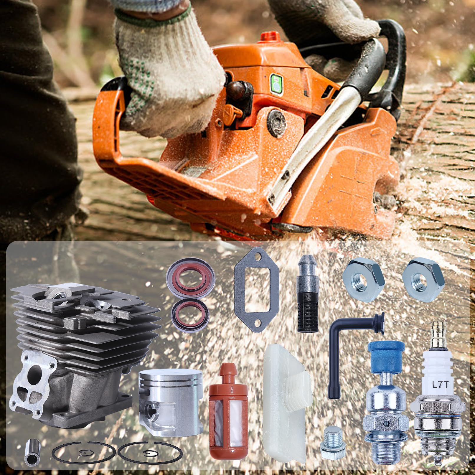 Kolben und Zylinder 50mm Kit für Stihl MS441 MS441C MS 441 MS360 MS260 MS361 für Husqvarna 365 Zündkerze + Kolbensatz + Öldichtung Serie Zubehör16 in 1 Kit 1138020 1201