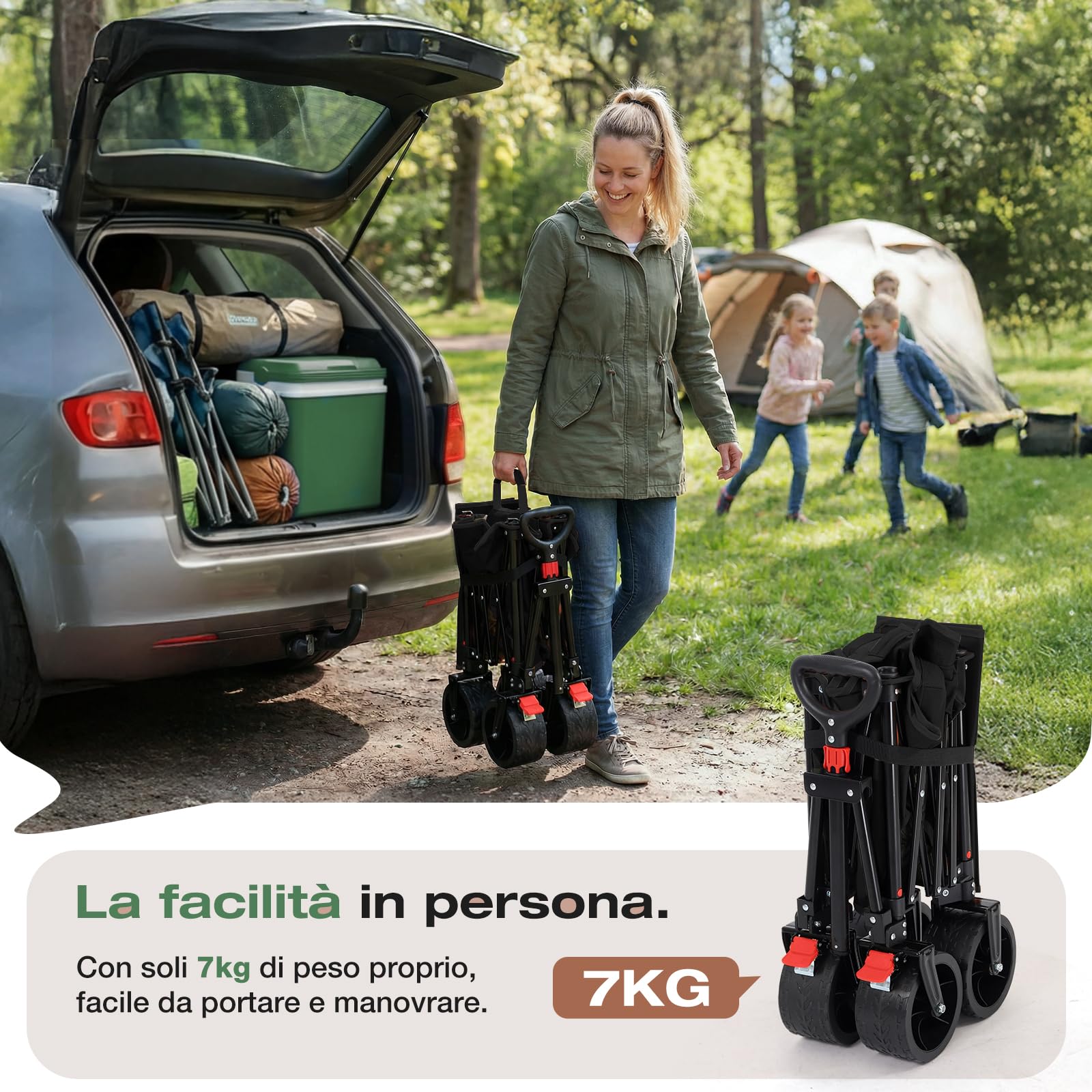 Sekey Carrello Pieghevole XXL 135L, Capacità di Carico 150KG, Ruote 17x8,5 cm con Freno, Montaggio Istantaneo Brevettato 4 Vie, Carrello Portacarichi Leggero SE4031, Nero