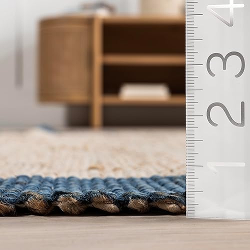 Miniatura 5 de nuLOOM Bronwyn Bordered - Alfombra de yute de 4 x 6 pies para comedor, alfombra neutra, alfombra para sala de estar, cocina, color azul