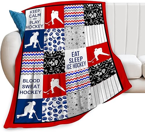 Manta de hockey, manta de hockey, regalos para niños y hombres, cálida y suave, manta de franela micro deportiva, ultra lujosa, acogedora y ligera,