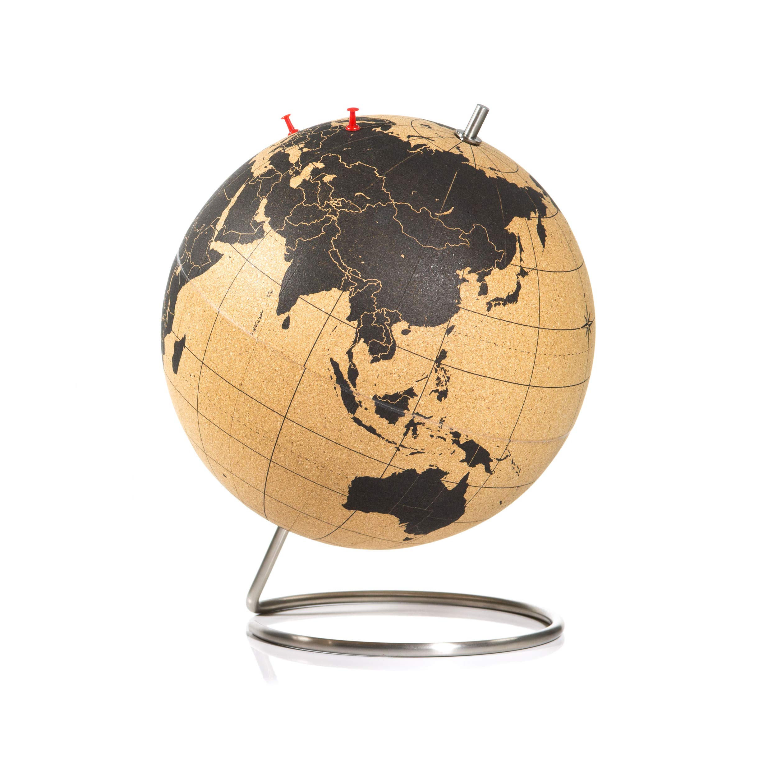 SUCK UK Large Desktop Cork Push PINS Included | Educational World MAP | Travel Accessories | Adventure & Memories Display | Globe, Brown/Black
