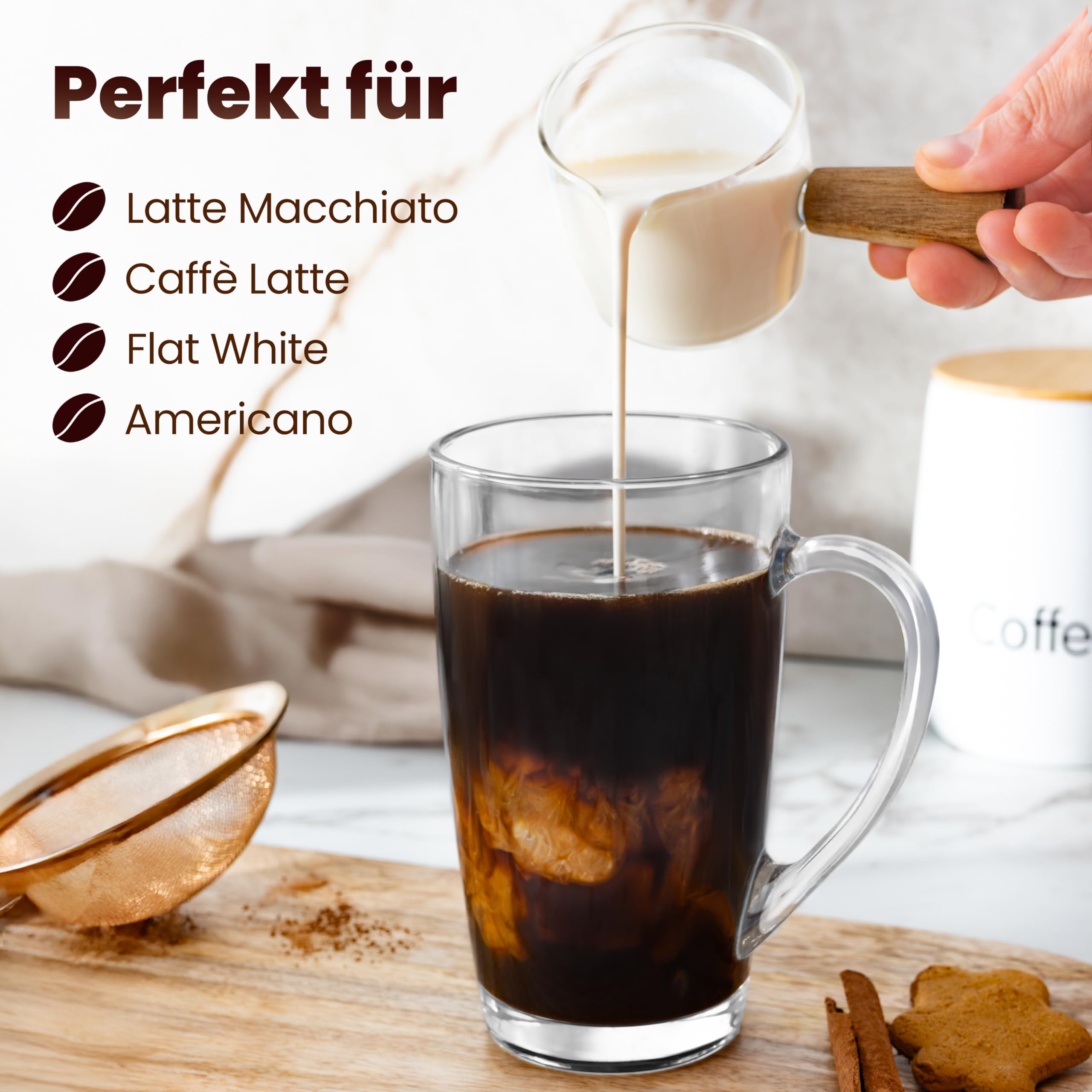 KONZEPT Latte Macchiato Gläser mit Henkel, 6 er Set Kaffeegläser 350 ml, aus transparentem Glas Küche, Haushalt & Wohnen
