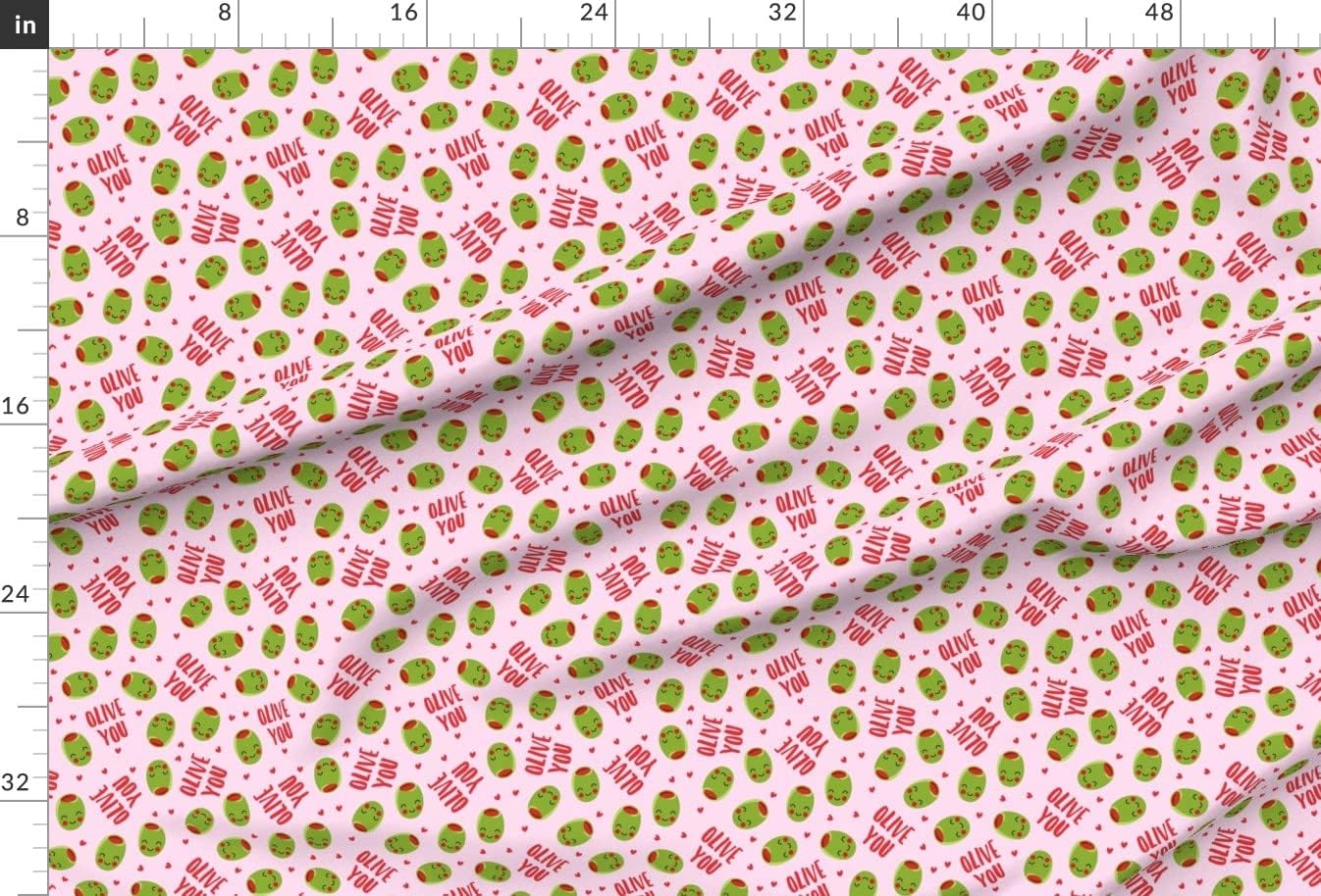 Spoonflower Fabric - Olive You Cute Day Love Pink Food Valentines Printed on Minky Fabric by The Yard - Sewing Baby Blankets Quilt Backing Plush