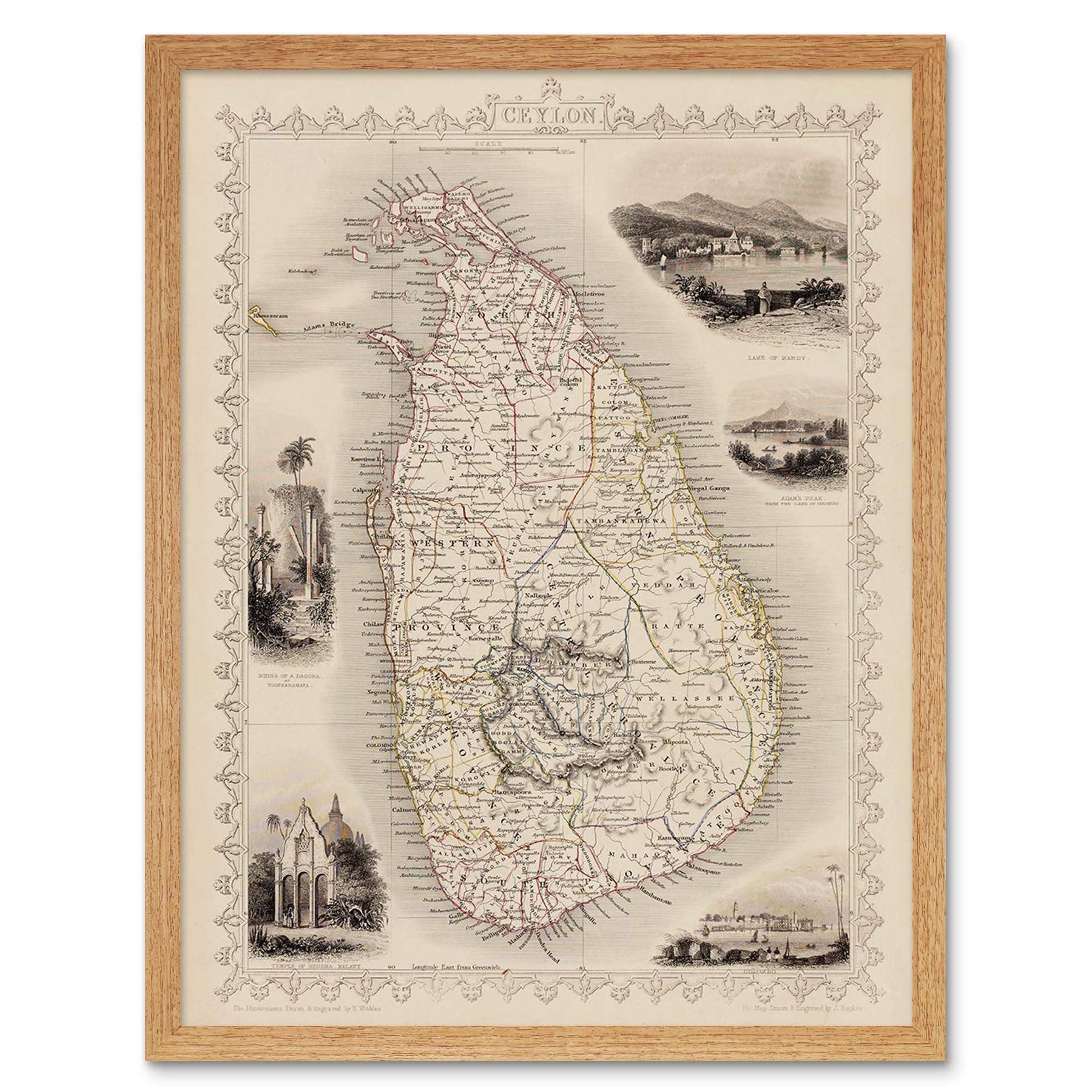 Wee Blue Coo Framed Light Oak Ceylon Sri Lanka Map Art Print Framed Poster Wall Decor 12X16 Inch