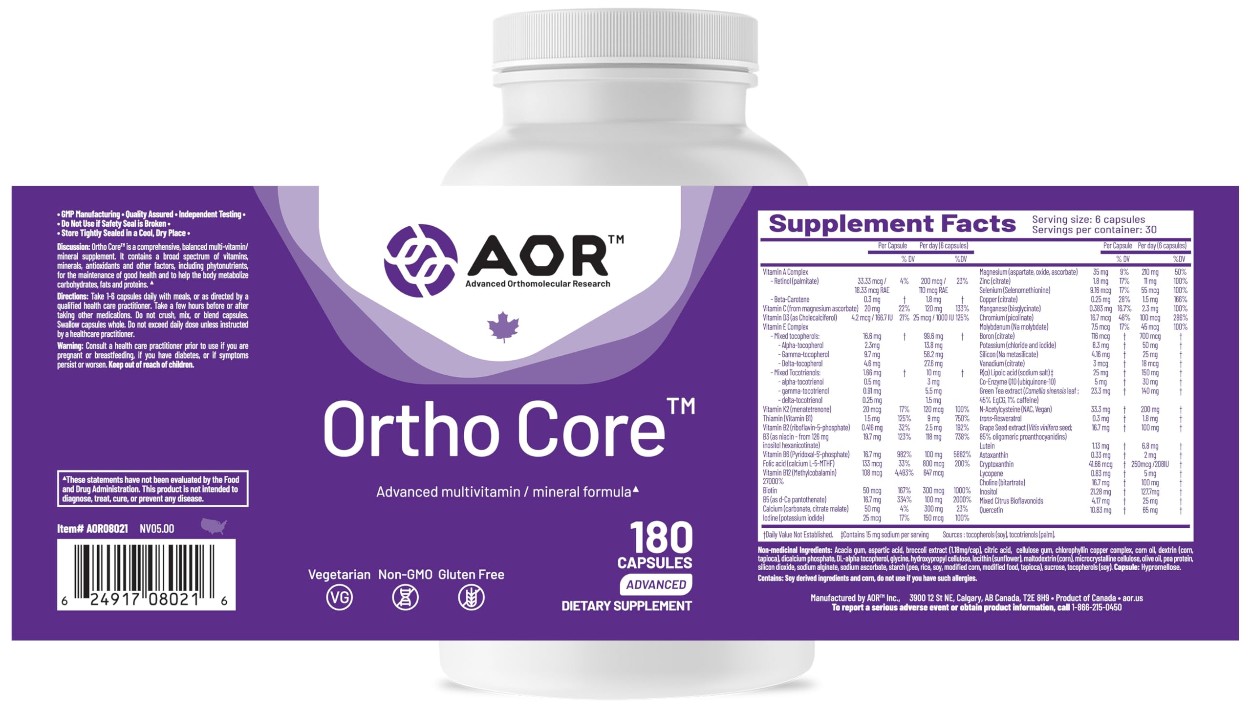 AOR Ortho Core Multivitamin for Adults, 180 Veg Caps, 30 Day Supply — Amazon image 9