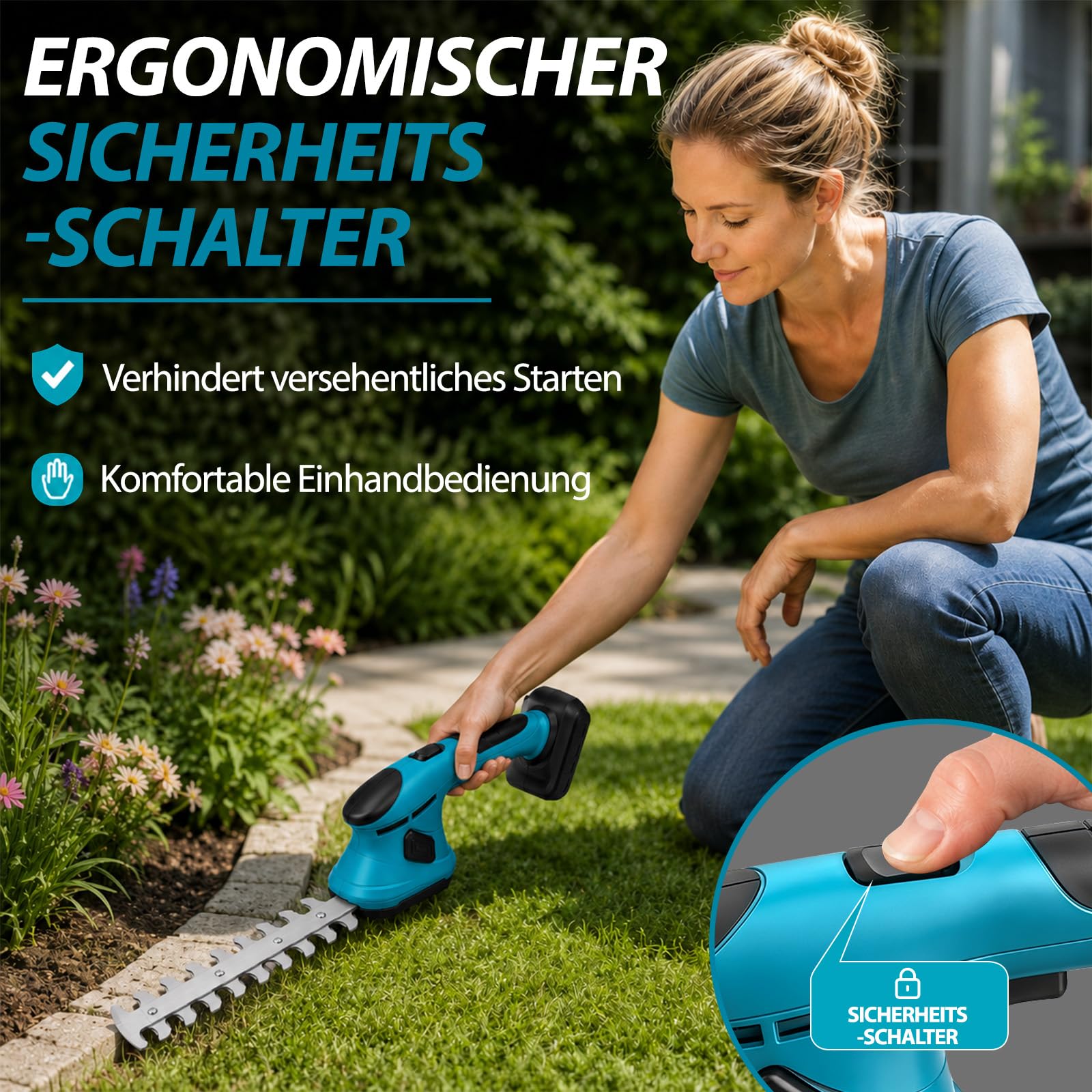 Grasschere Akku, 2-IN-1 Rasenkantenschere Heckenschere Klein Kompatibel mit Makita 18V-21V Elektrische Rasenschere Mini Gras und Strauchschere (ohne Akku und Ladegerät)