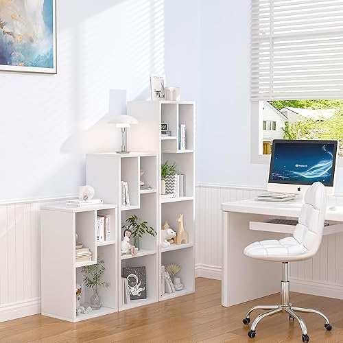 Miniatura 5 de VECELO Estantería blanca pequeña, estante de 3 cubos, se adapta a las tapas duras más altas, horizontal disponible, organizador de almacenamiento