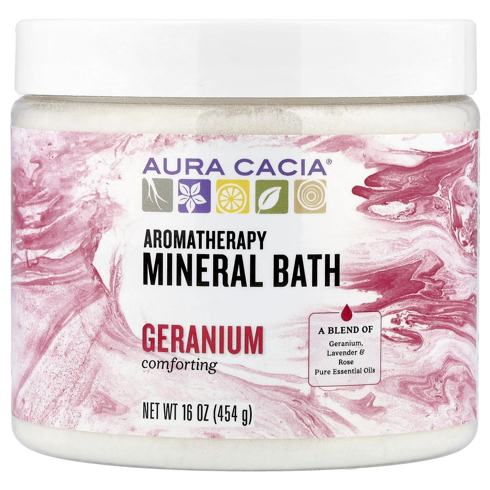 Aura Cacia Aromatherapy Mineral Bath, Comforting Geranium, 16 ounce jar