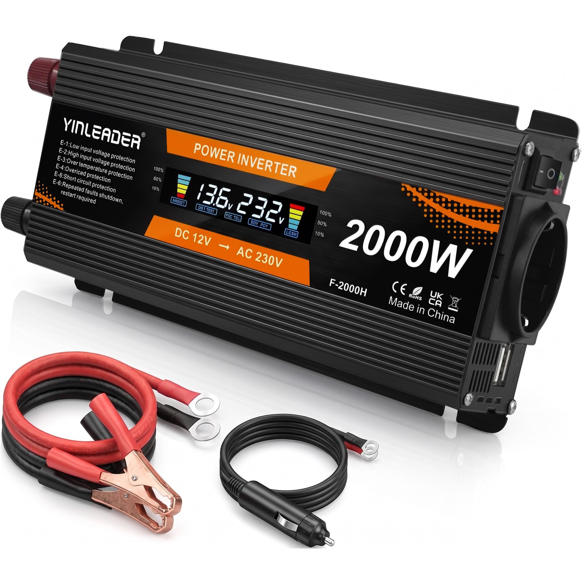 Yinleader Inverter da 1000 W, da 12 V a 230 V, con 2 USB