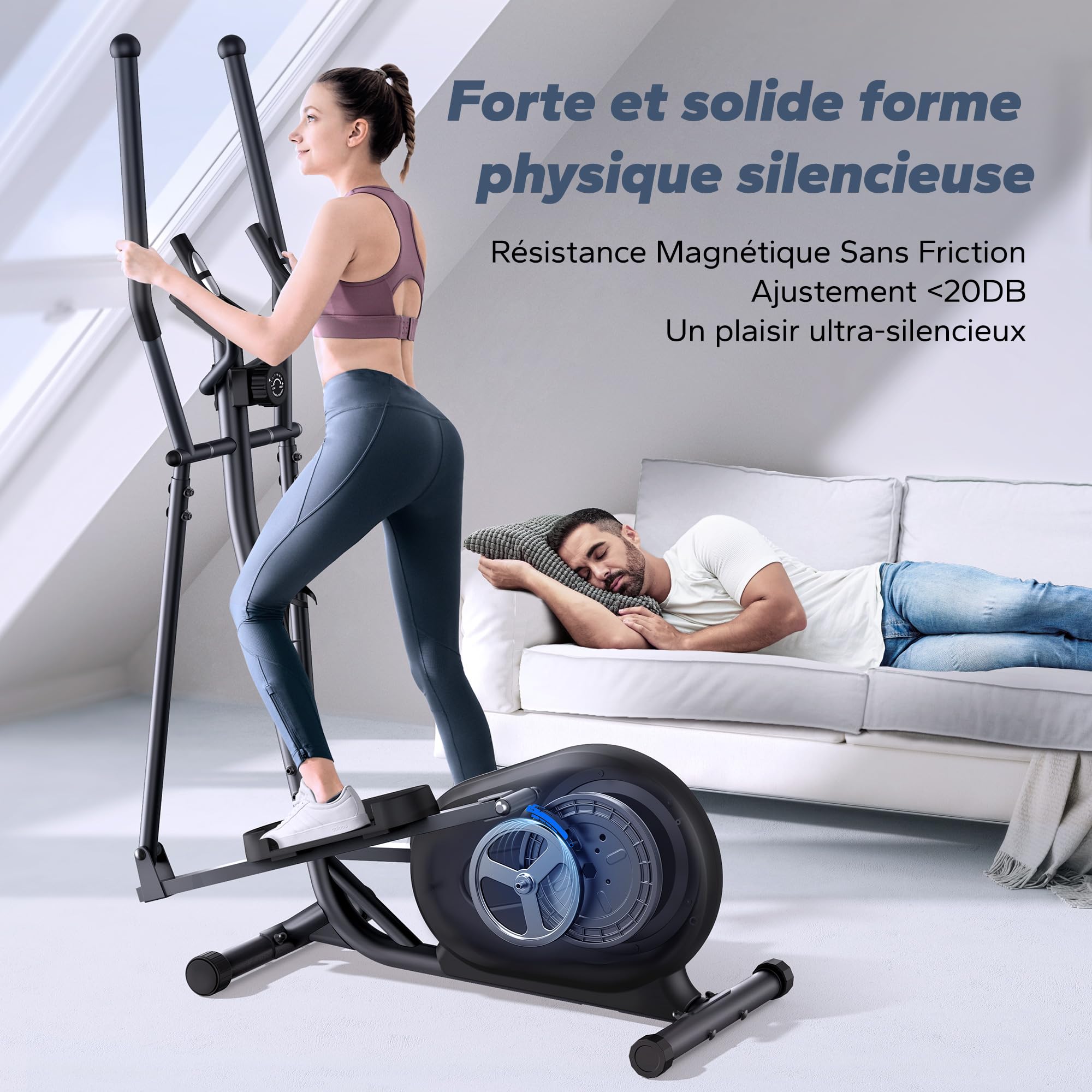 MERACH Vélo Elliptique pour la Maison, Ultra Silencieux Elliptique Compacts avec Résistance Magnétique à 16 Niveaux, Écran LCD, Capteur de Pouls, Application Exclusive MERACH, Capacité de charge 120KG