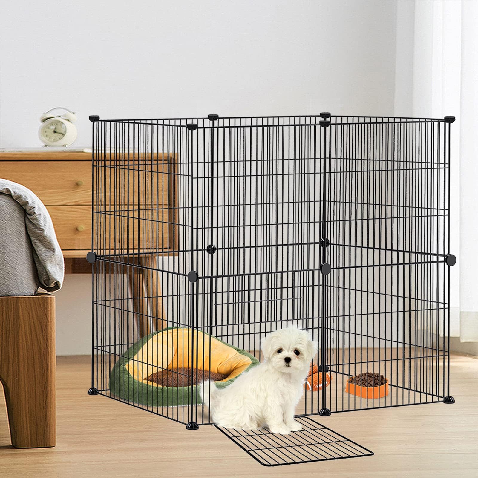 LZQ Freilaufgehege, Freigehege für Kaninchen, Meerschweinchen Käfig, Kleintiergehege mit Tür, Gehege für Kleintiere, Hasen, Frettchen, Igel, Welpen, Kätzchen, Dichtes Netz 12 PCS,142 x 72 x 36 cm