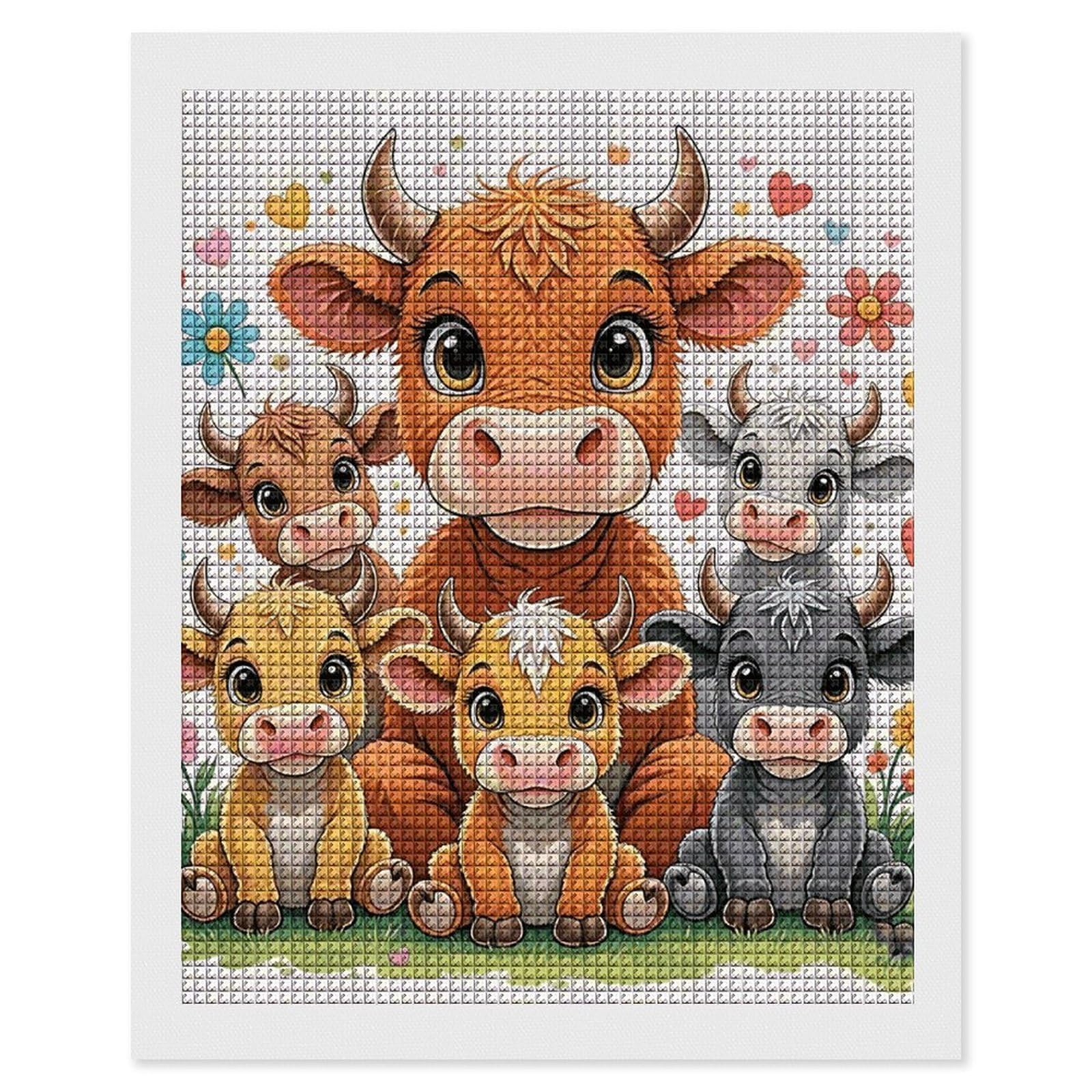 FodPand Cow 5D Diamond Painting Kits for Adults Beginners Full Drill Square Diamond Dots Pictures Gem Art Supplies for Home Wall Room Decoration DIY Craft Set Gift 16x20
