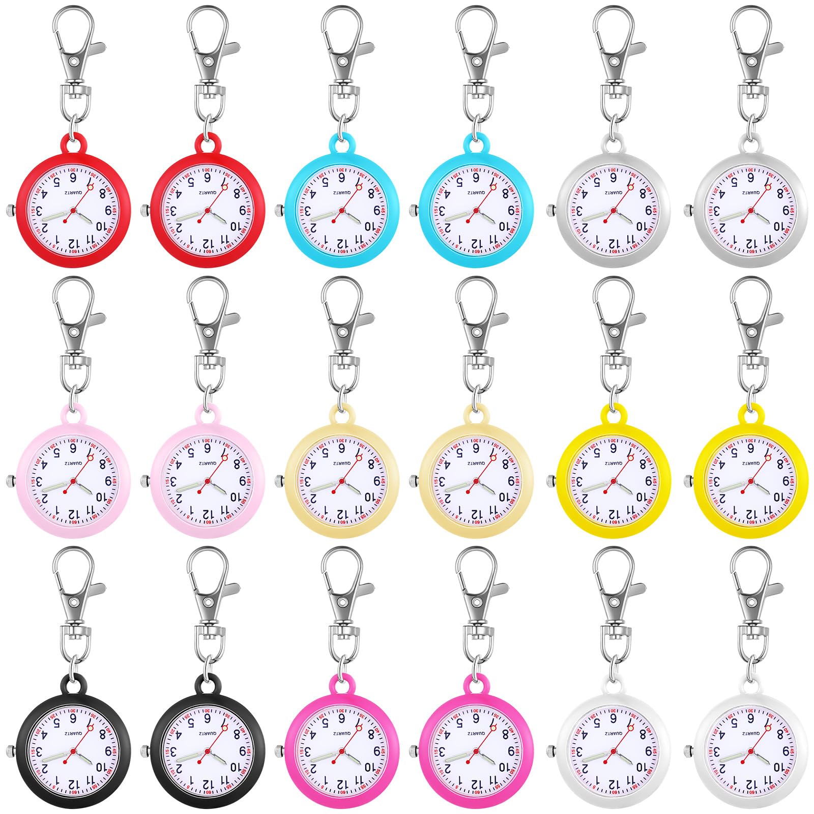 18 Pcs Nurse Pocket Watch Bulk Buckle Quartz Portable Nurse Fob Watch with Keychain for Easy to Read Time
