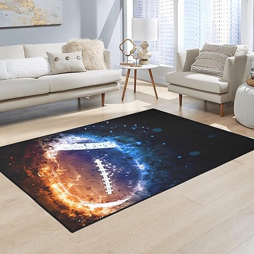Miniatura 4 de Alfombra de fútbol americano, moderna, grande, impresa en 3D, alfombra de rugby de agua, fuego, deporte, regalo para dormitorio, sala de estar, sala