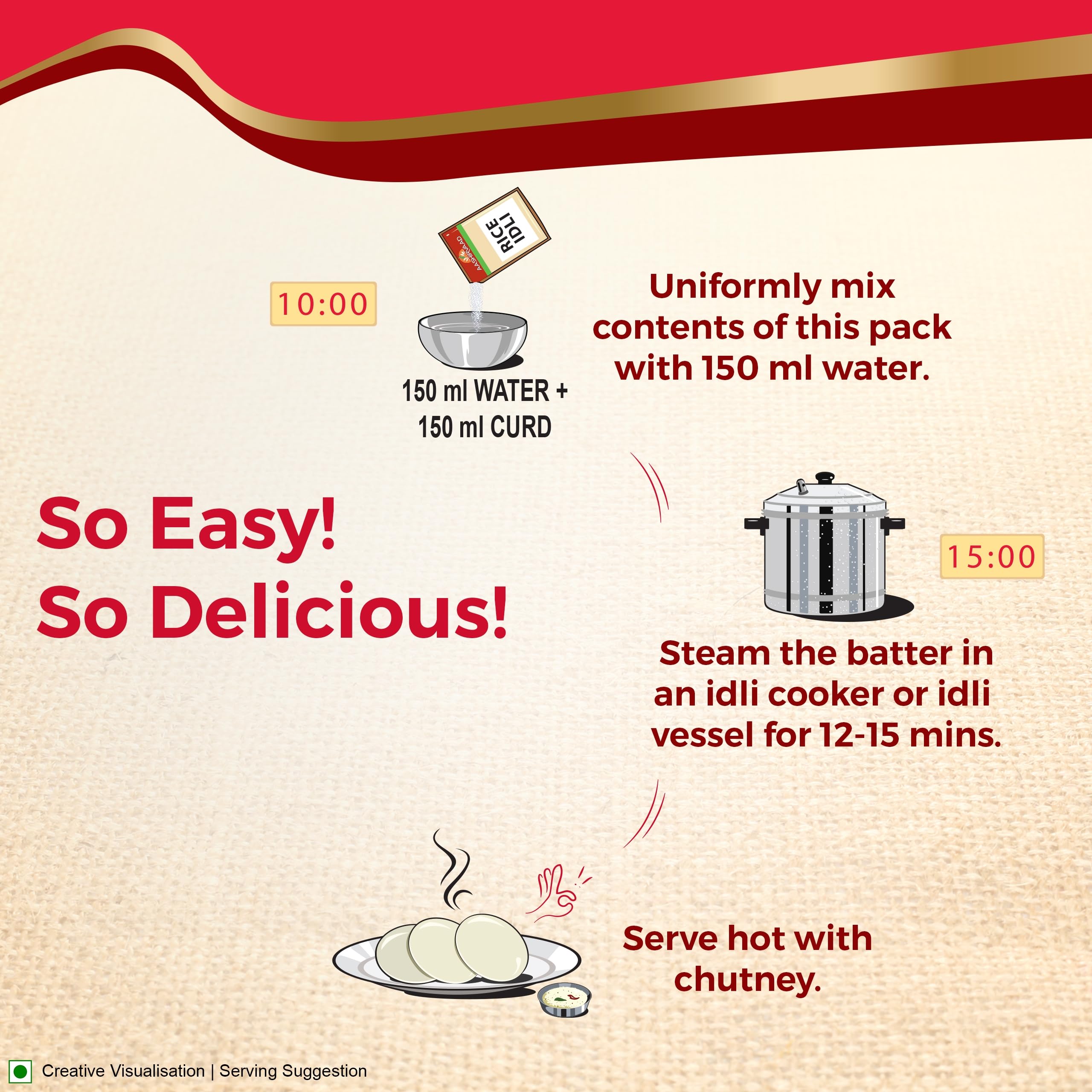 Aashirvaad Instant Mix Rice Idli, 200g Pack, 50 Rice Idlis in 3 Steps | Soft & Fluffy Idlis 2