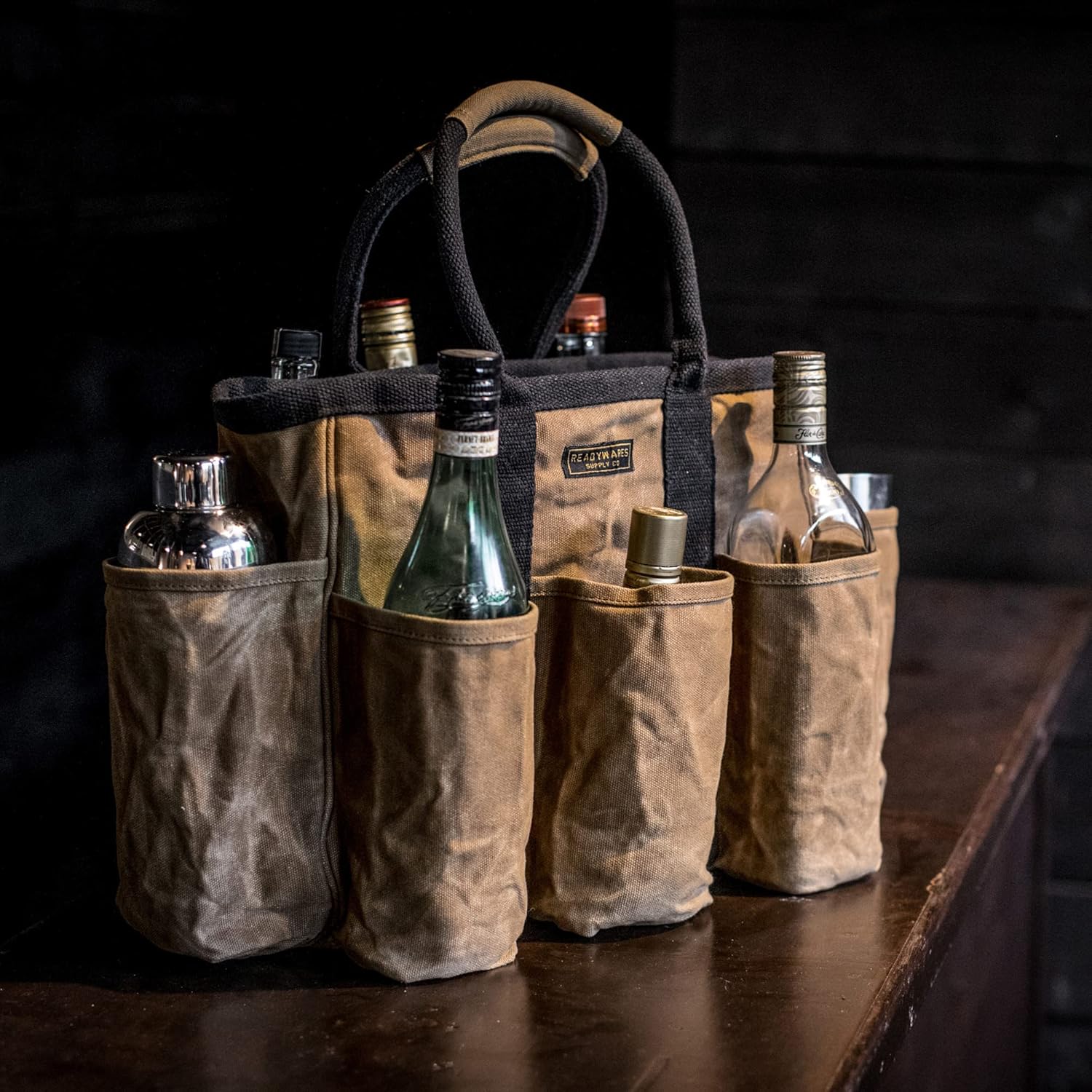 Readywares 14 Waxed Canvas Supply Bag/Garden Tool Tote/Cleaning Organizer/Mobile Bar/Versatile Storage Tote With Pockets/Utility Bag with Heavy Duty Handles