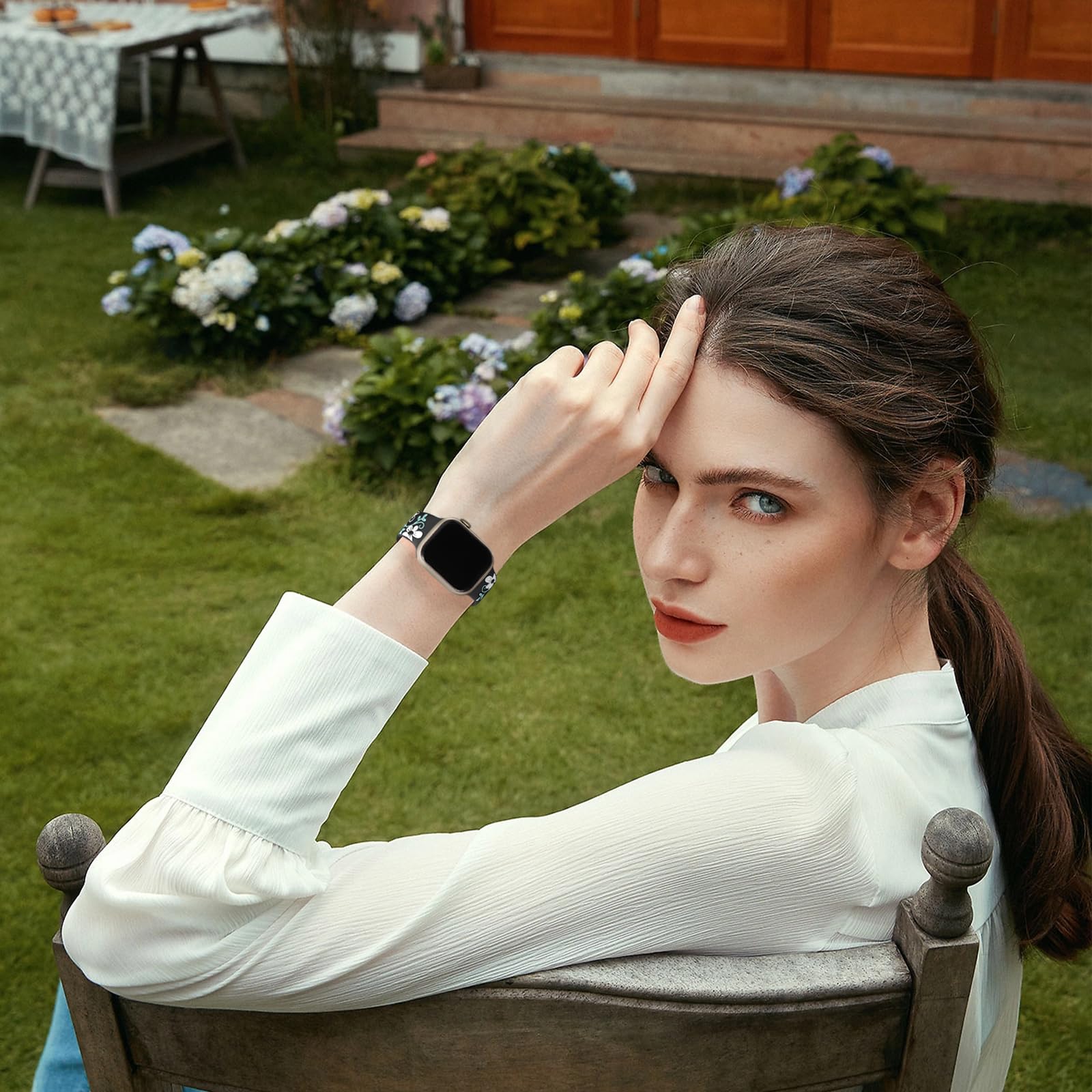 Witzon Correa floral compatible con correas de Apple Watch para mujer de 40 mm, 41 mm, 38 mm, 42 mm, 44 mm, 45 mm, 46 mm, 49 mm, correa de silicona grabada con bonitas flores para iWatch Series 10, 9