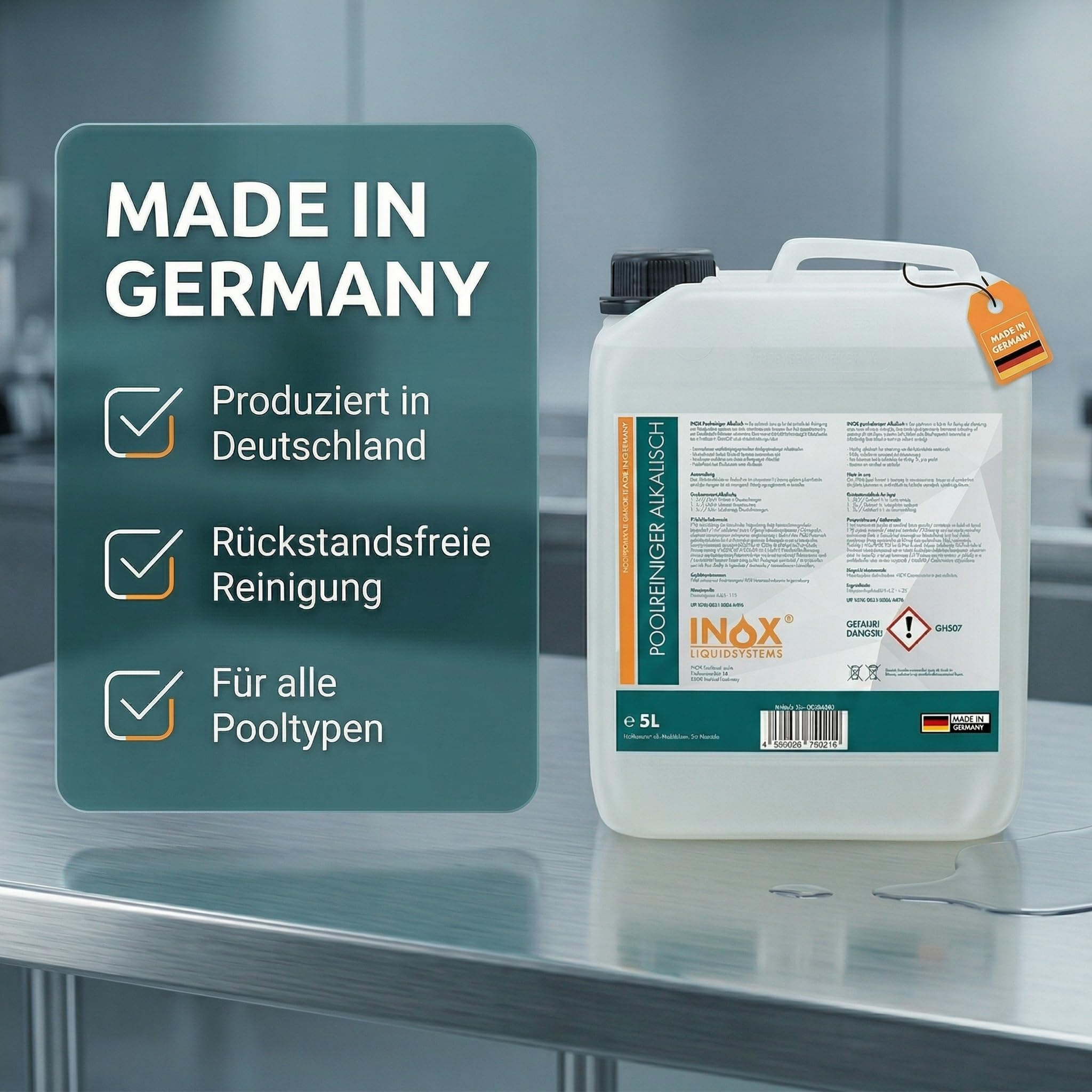 INOX® Pool Randreiniger alkalisch 5L | Hocheffektiver Beckenrandreiniger für Poolfolie, Fliesen & Keramik | Poolrand Reiniger für Folienpools & Kunststoffbecken