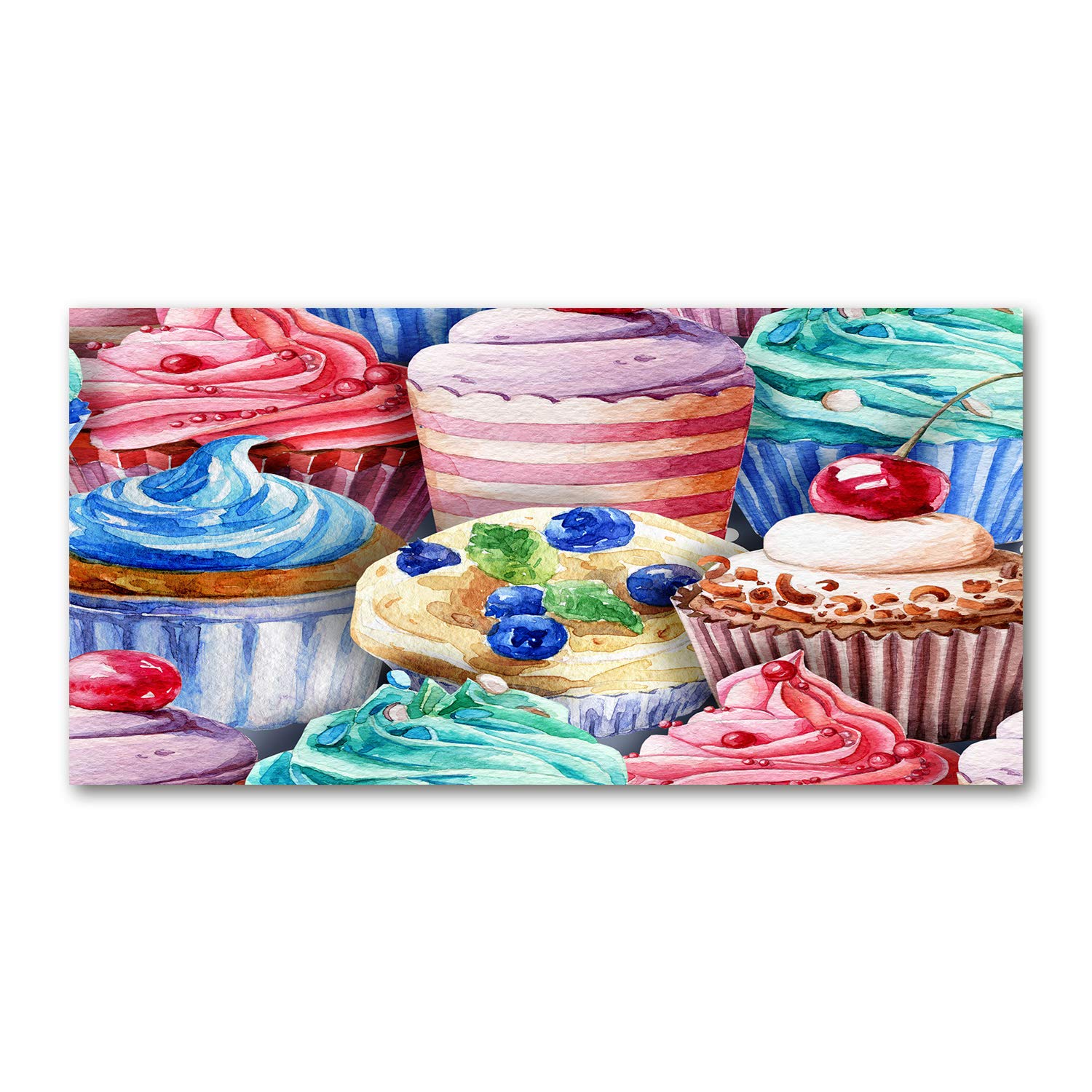 Tableau sur Verre 120x60 cm Cupcakes Colorés Multicolore pour Décoration Cuisine et Salon Tulup