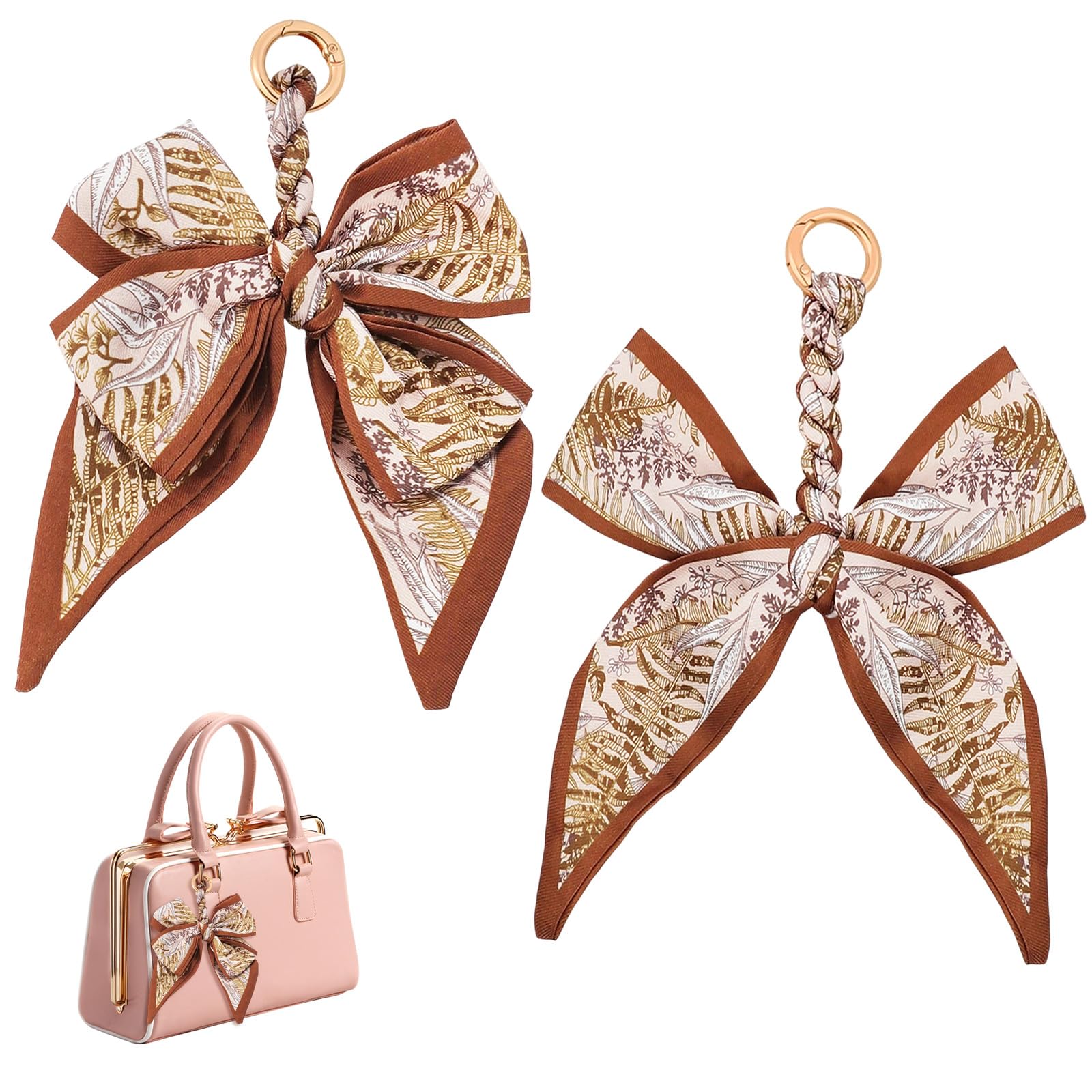 BLMHTWO 2PCS Bow Purse Charm, Women Cute Bow Bag Charm Knotted Bag Charms Purse Keychain Charms for Handbags Backpacks Tote Bags Accessories (Brown)