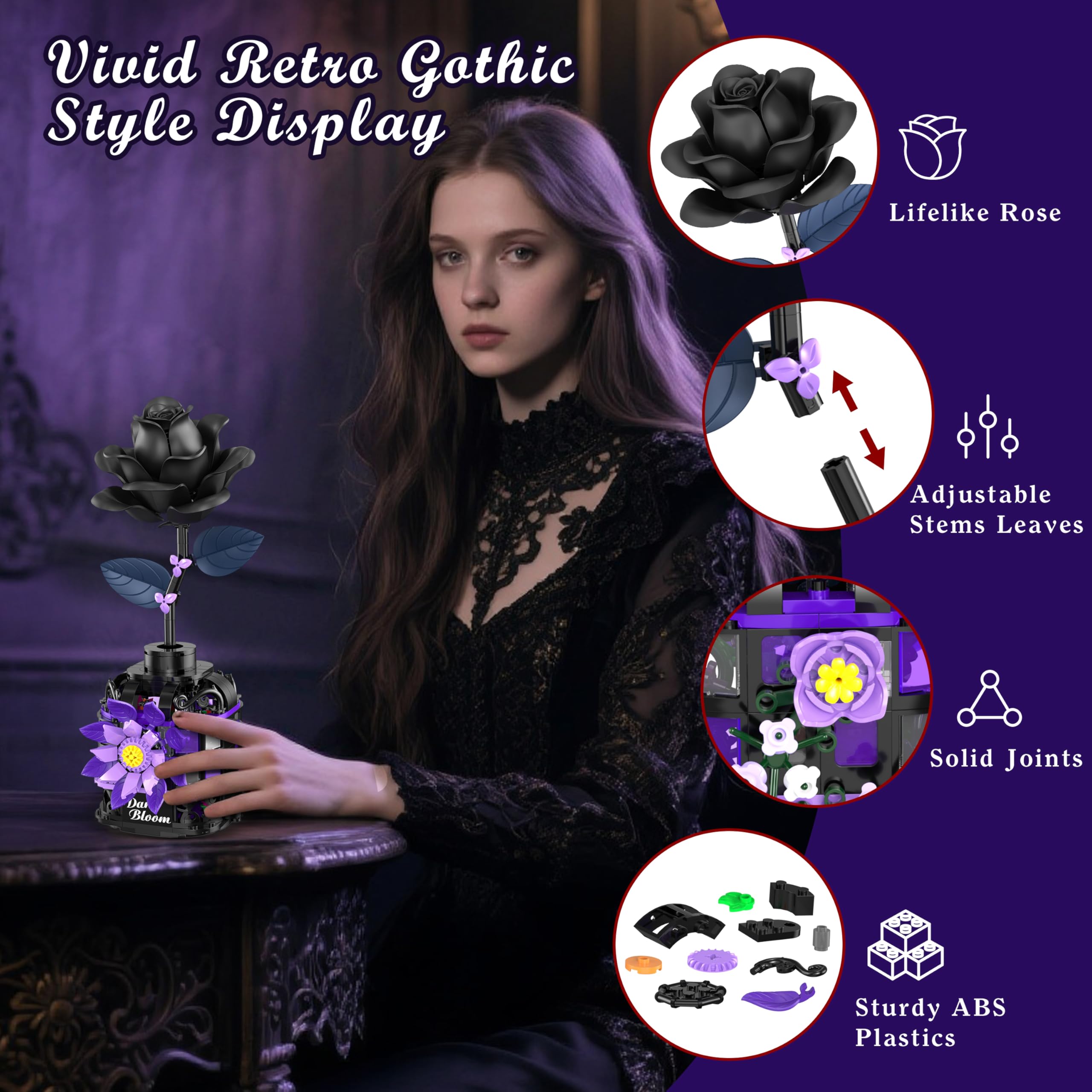 Amazon.com: Alagoo Gothic Black Roses Building Blocks Kit